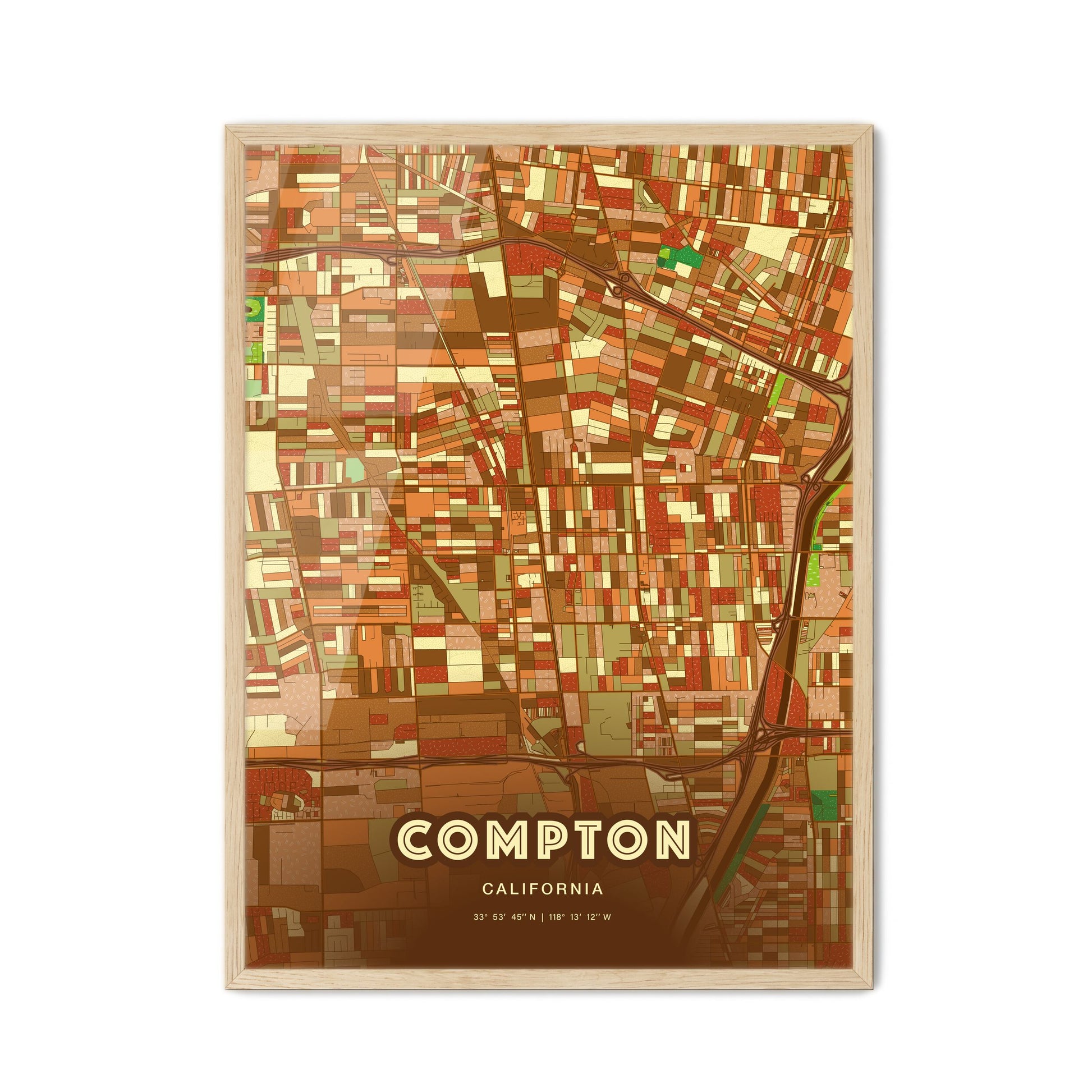 Colorful Compton California Fine Art Map Farmhouse