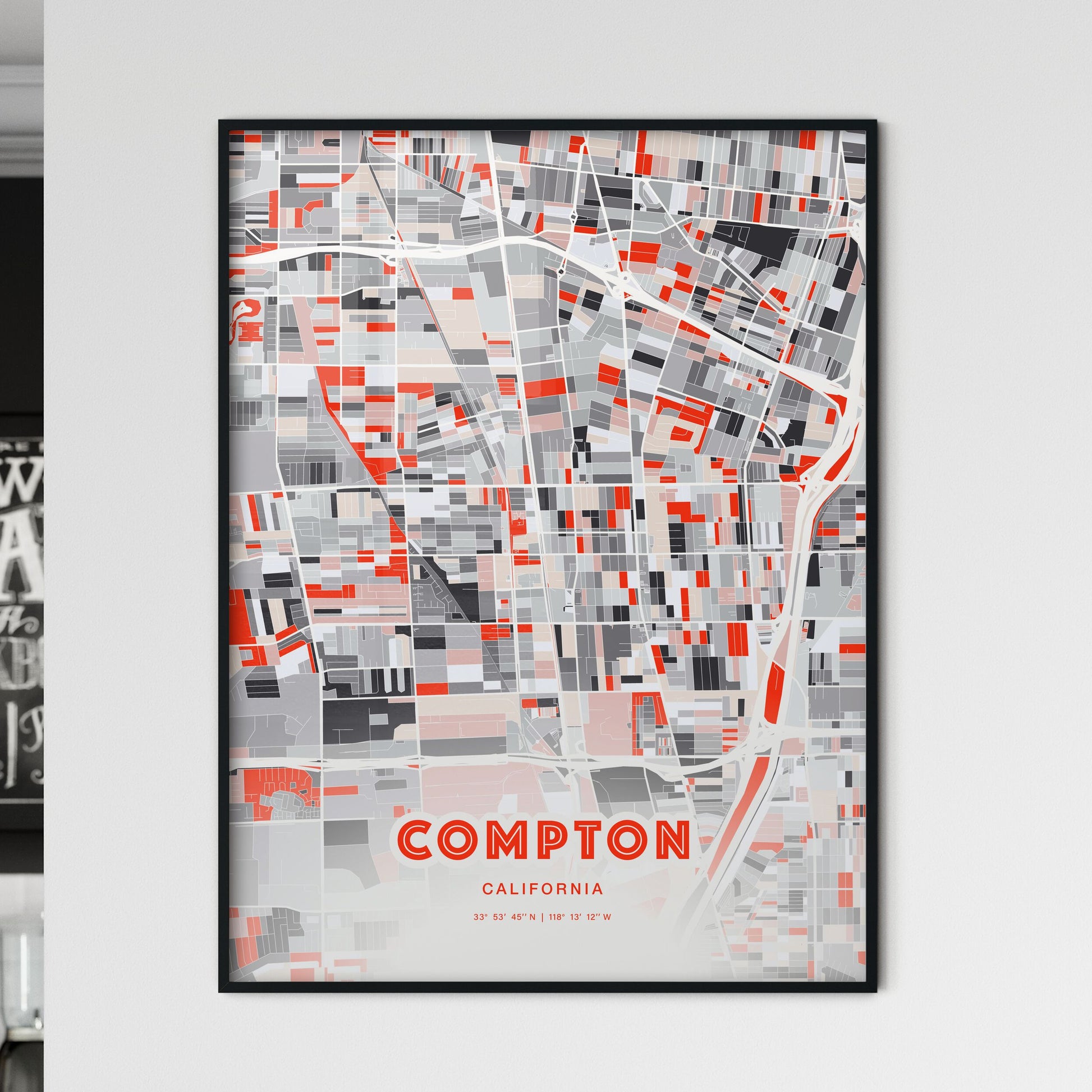 Colorful Compton California Fine Art Map Modern Expressive