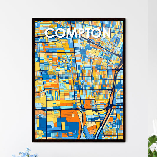 COMPTON CALIFORNIA Vibrant Colorful Art Map Poster Blue Orange