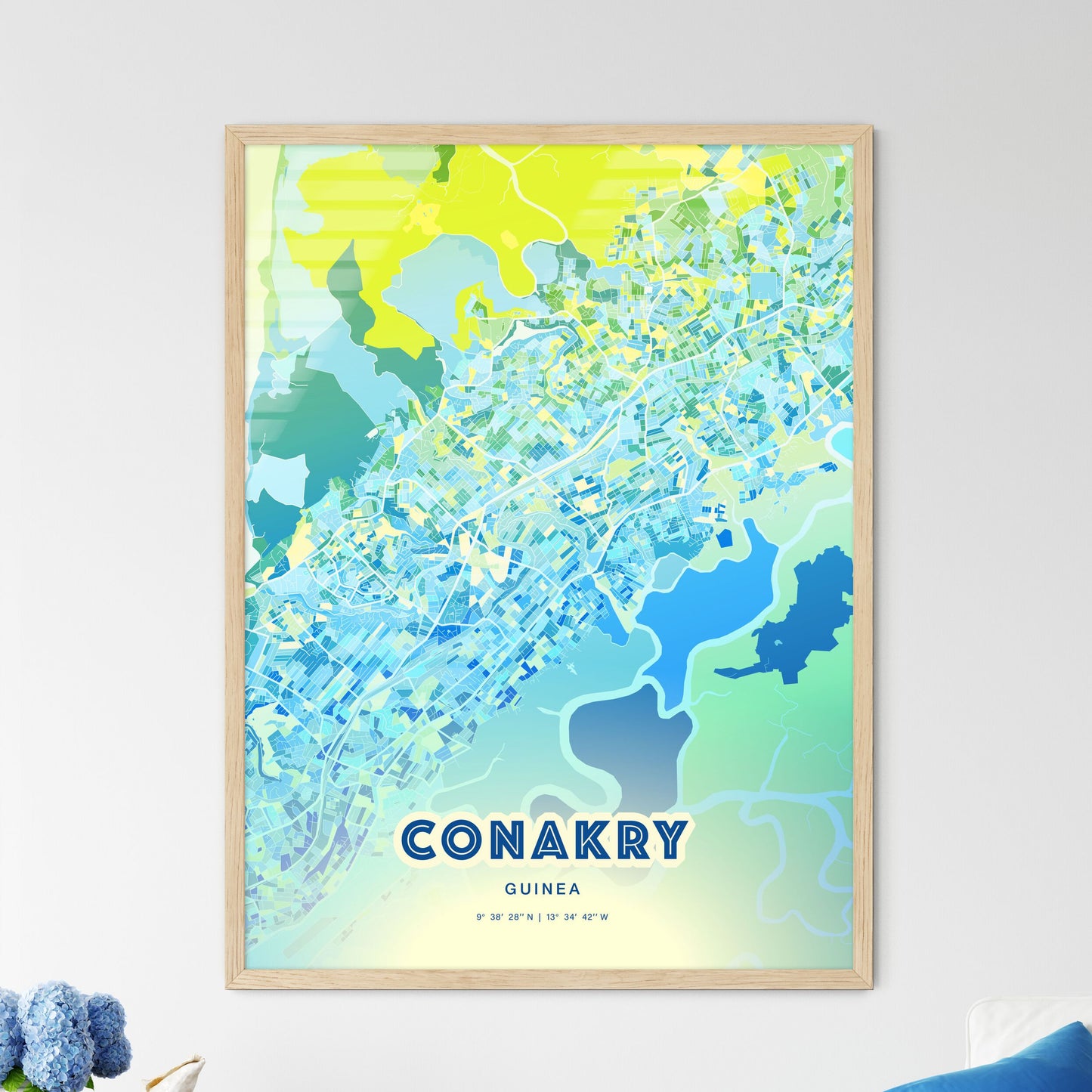 Colorful Conakry Guinea Fine Art Map Cool Blue