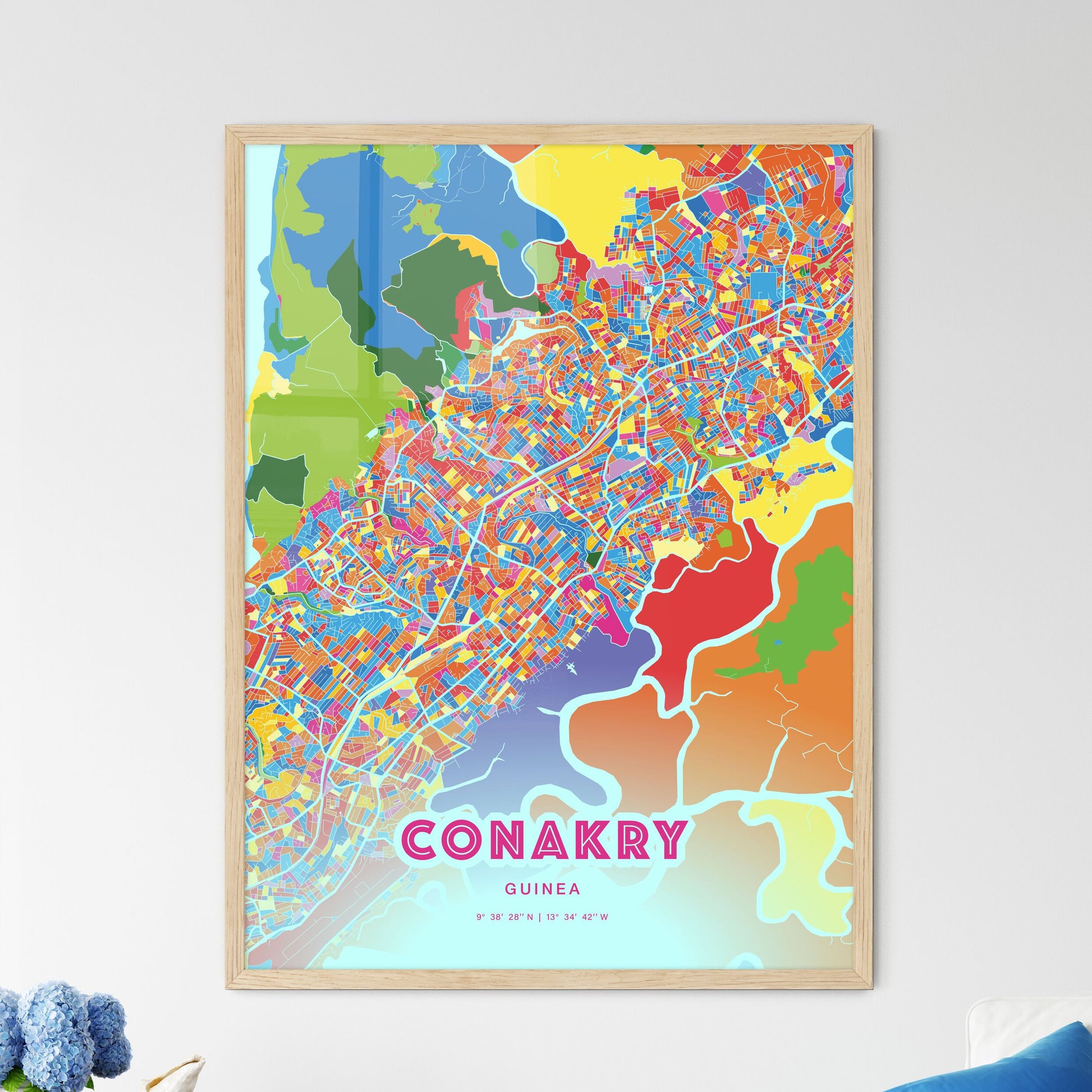 Colorful Conakry Guinea Fine Art Map Crazy Colors