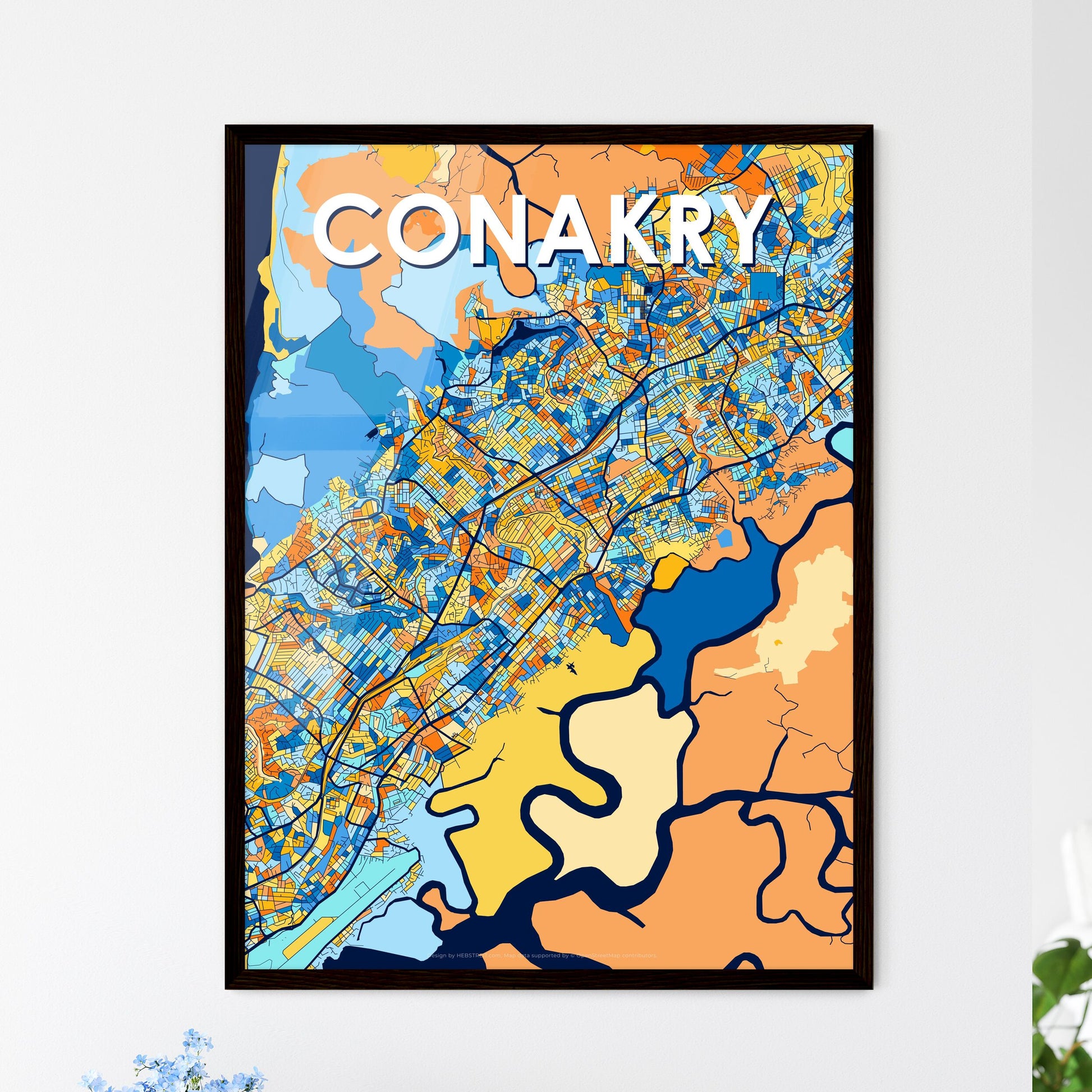 CONAKRY GUINEA Vibrant Colorful Art Map Poster Blue Orange