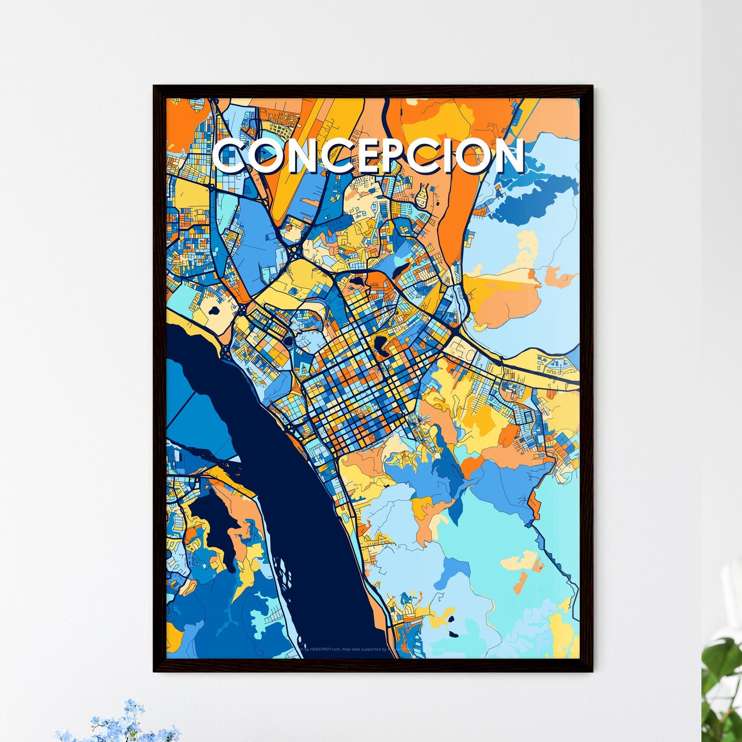 CONCEPCION CHILE Vibrant Colorful Art Map Poster Blue Orange