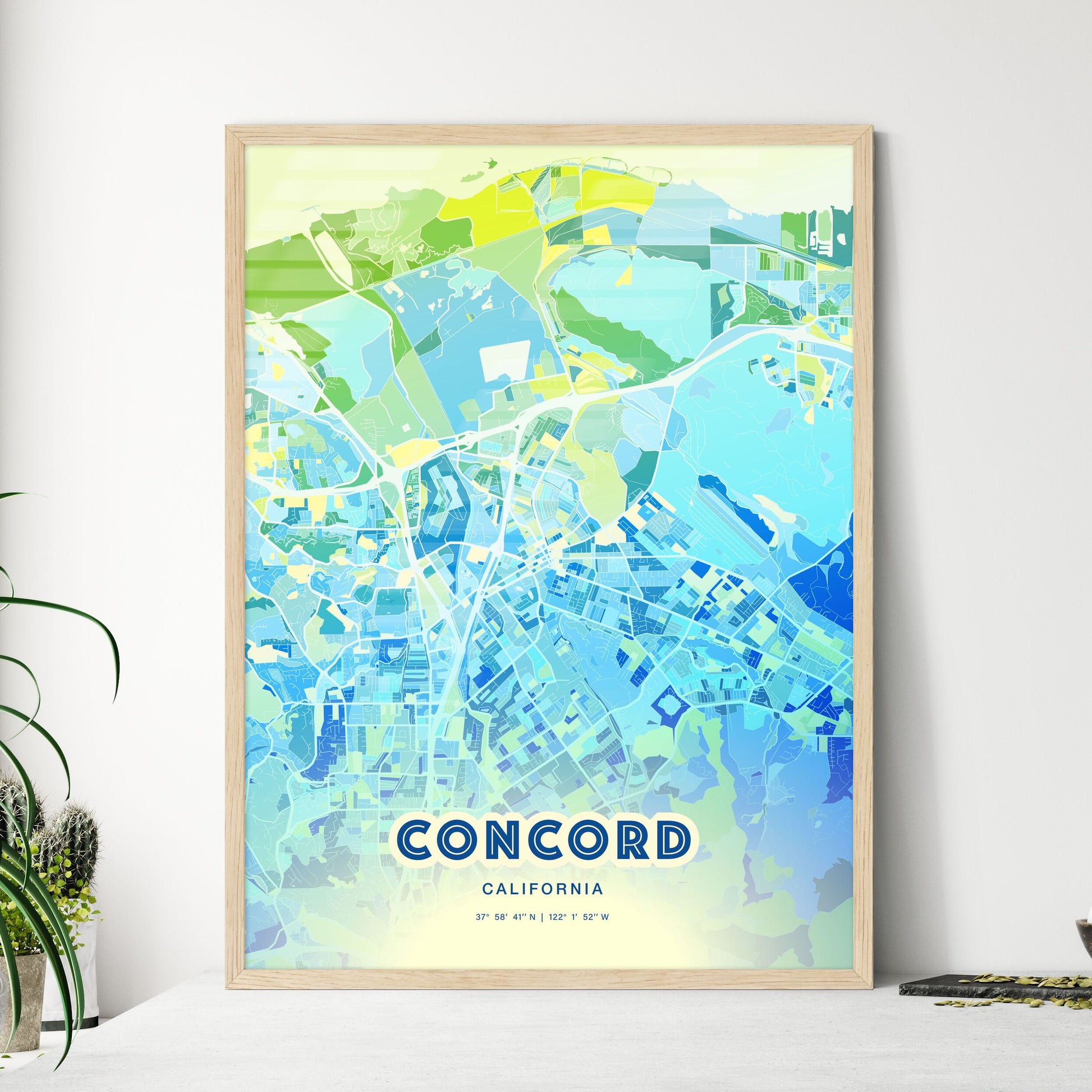 Colorful Concord California Fine Art Map Cool Blue