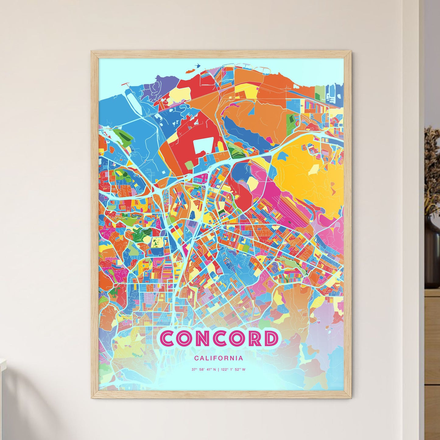 Colorful Concord California Fine Art Map Crazy Colors