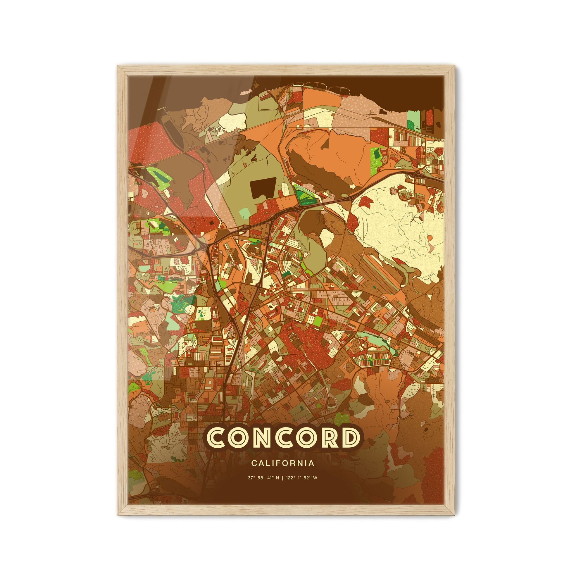 Colorful Concord California Fine Art Map Farmhouse