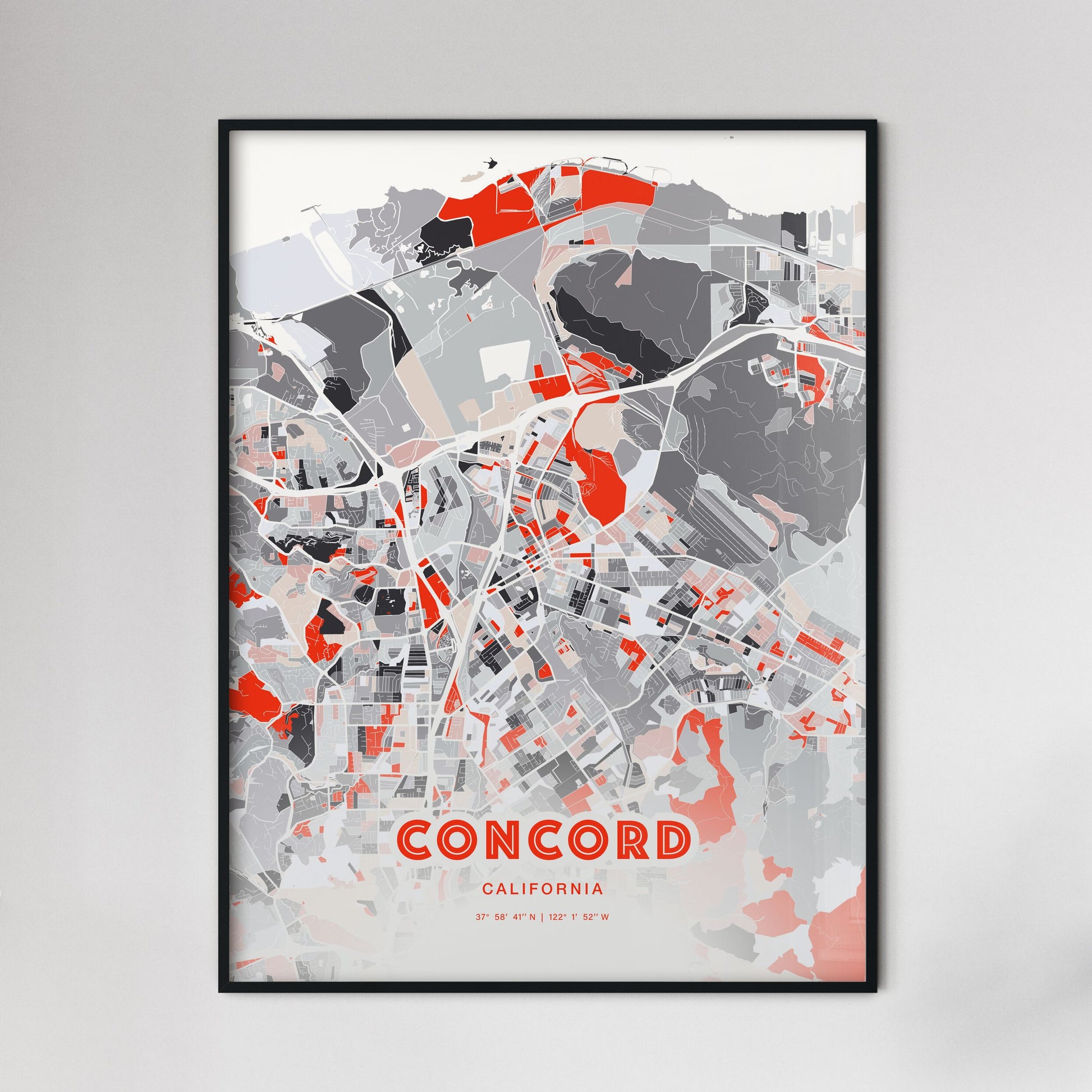 Colorful Concord California Fine Art Map Modern Expressive