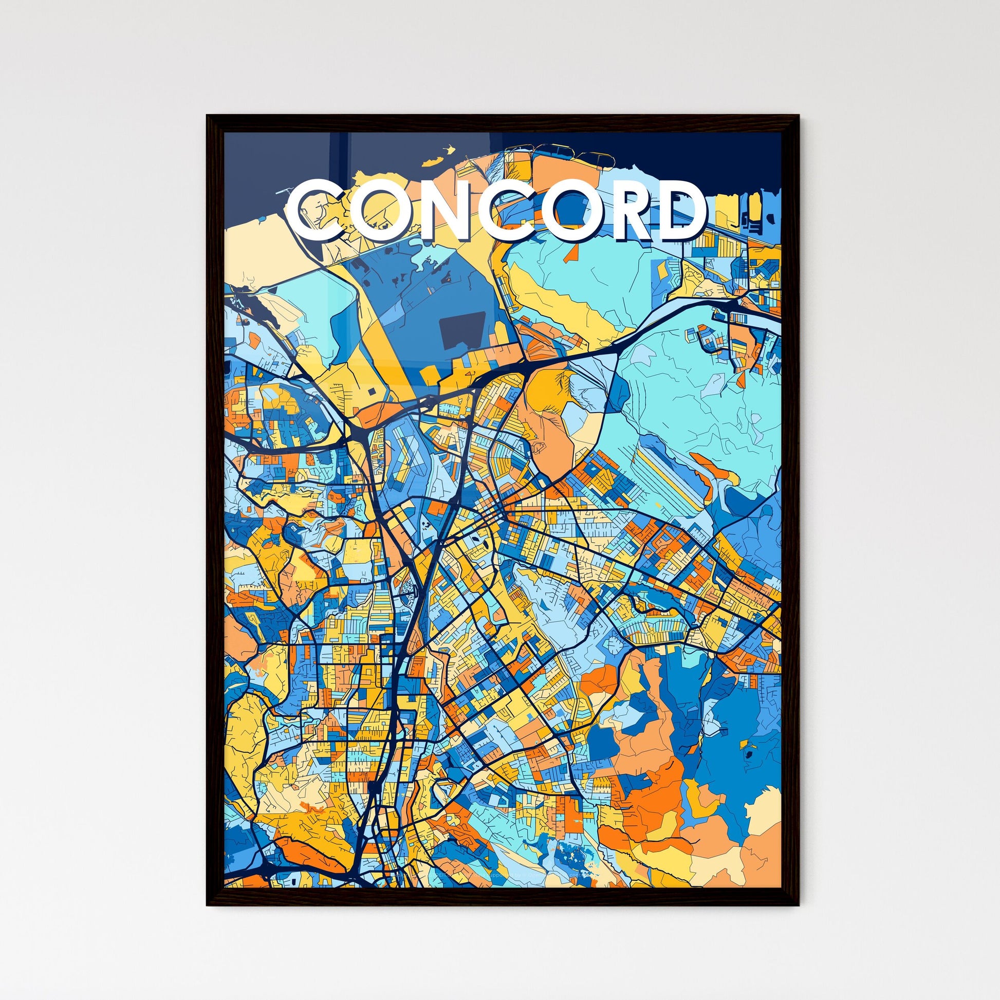 CONCORD CALIFORNIA Vibrant Colorful Art Map Poster Blue Orange