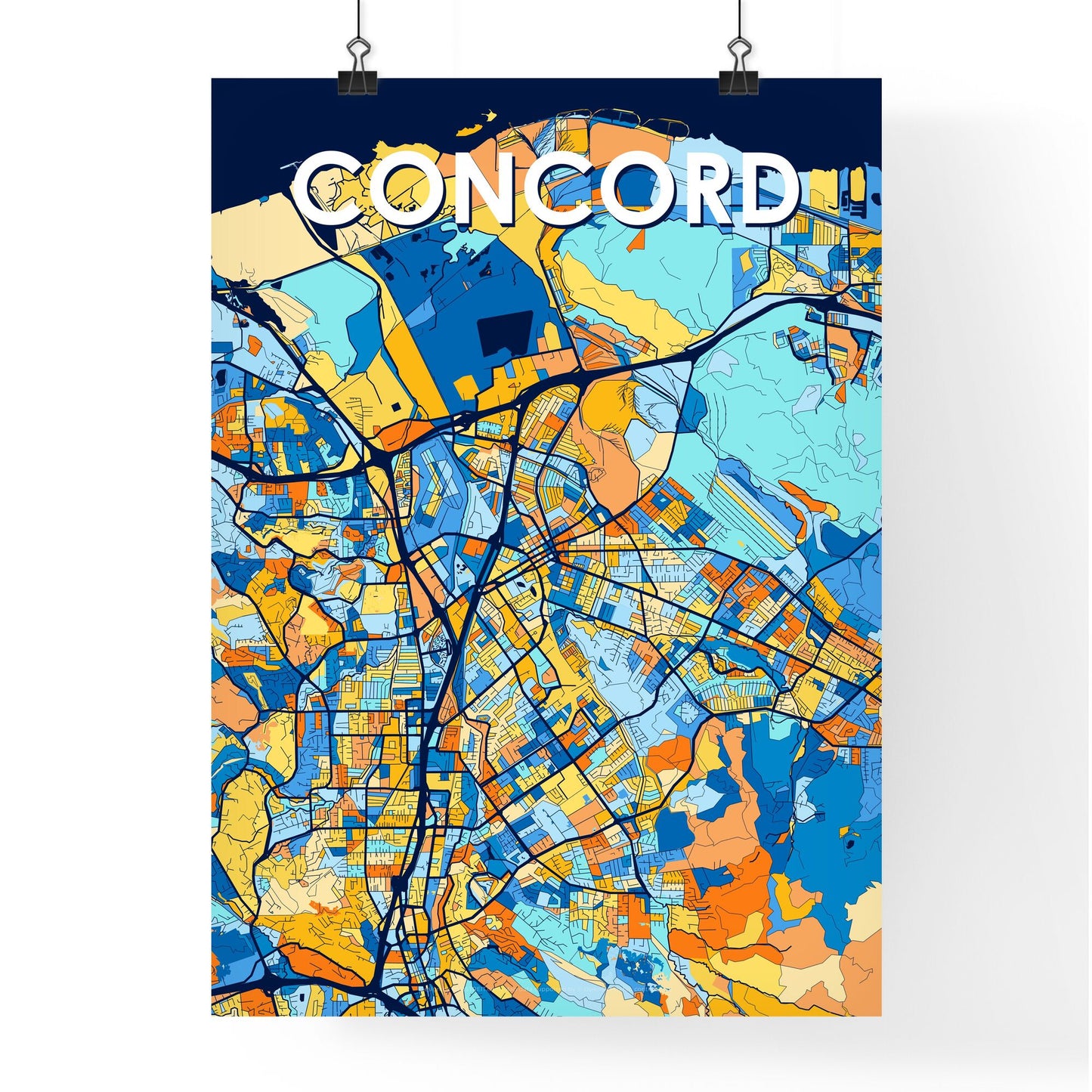 CONCORD CALIFORNIA Vibrant Colorful Art Map Poster Blue Orange