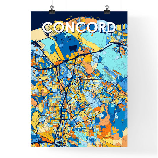 CONCORD CALIFORNIA Vibrant Colorful Art Map Poster Blue Orange
