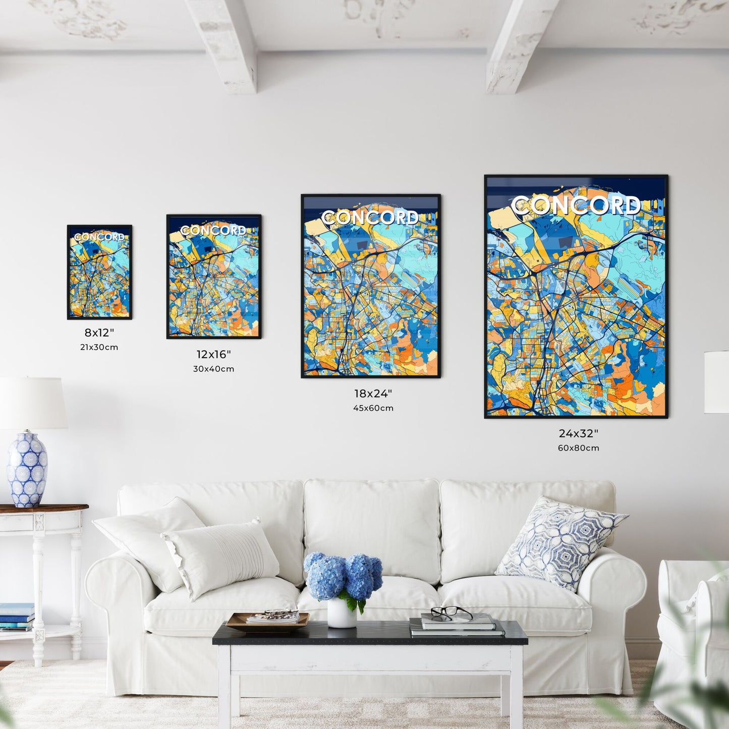 CONCORD CALIFORNIA Vibrant Colorful Art Map Poster Blue Orange