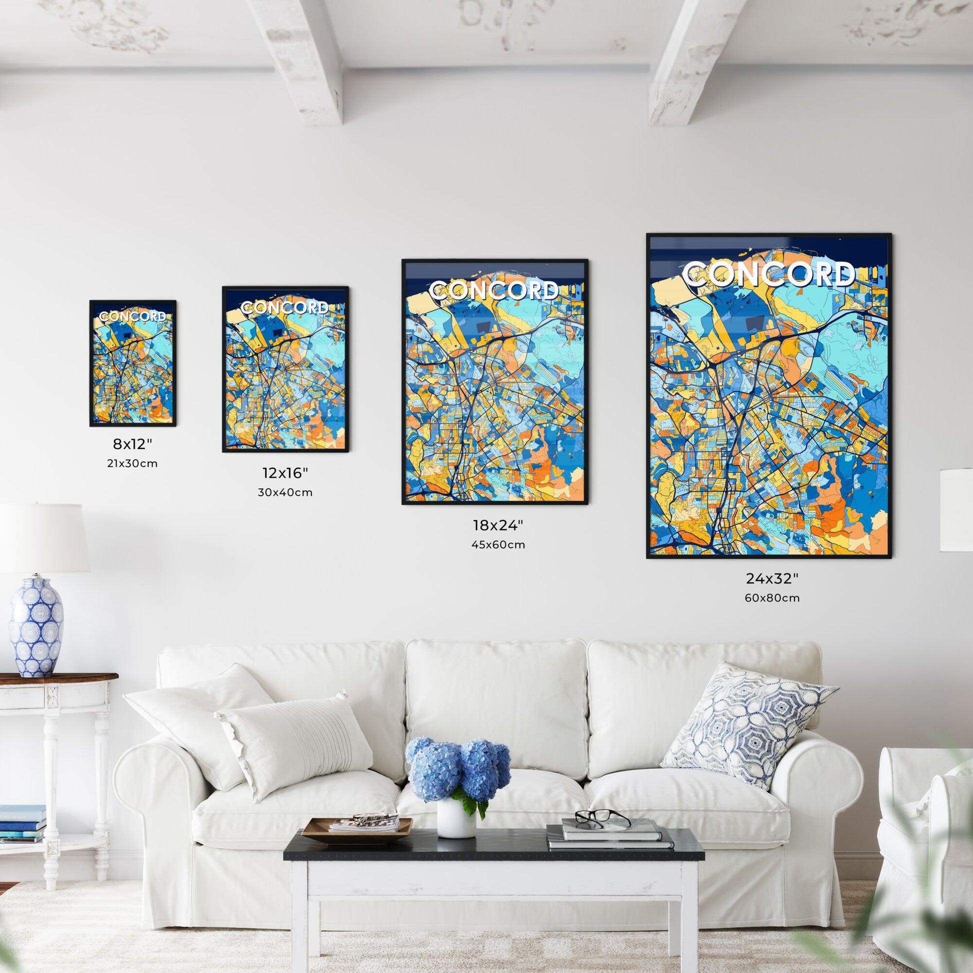 CONCORD CALIFORNIA Vibrant Colorful Art Map Poster Blue Orange