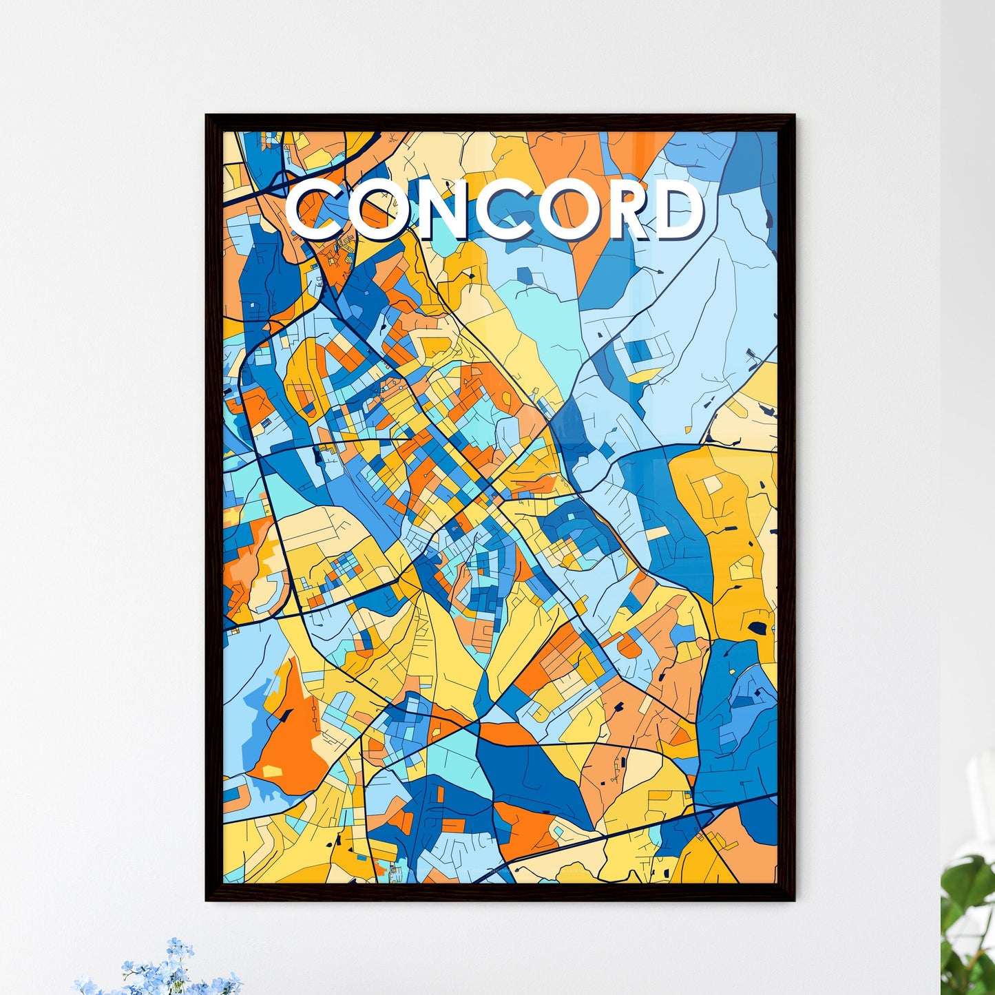 CONCORD NORTH CAROLINA Vibrant Colorful Art Map Poster Blue Orange