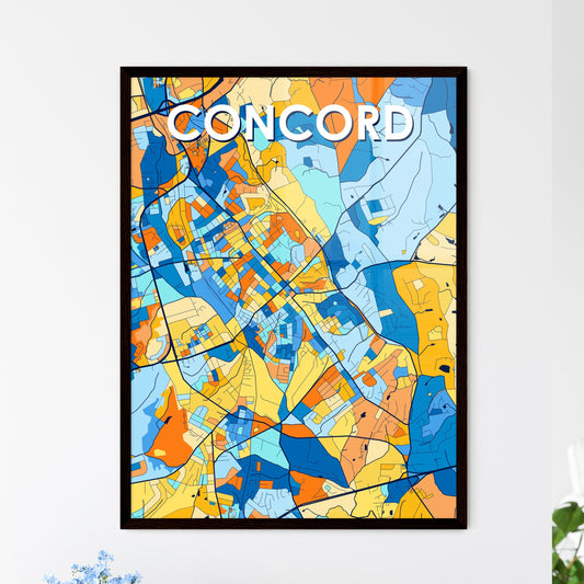 CONCORD NORTH CAROLINA Vibrant Colorful Art Map Poster Blue Orange