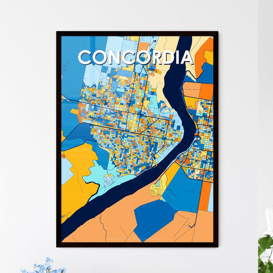 CONCORDIA ARGENTINA Vibrant Colorful Art Map Poster Blue Orange