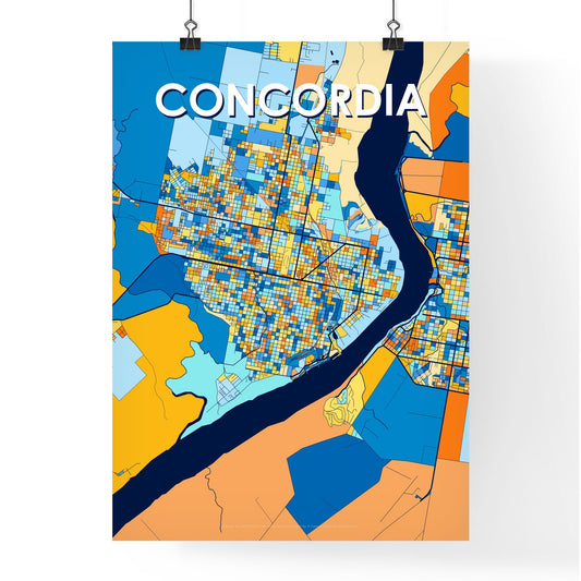 CONCORDIA ARGENTINA Vibrant Colorful Art Map Poster Blue Orange