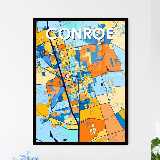 CONROE TEXAS Vibrant Colorful Art Map Poster Blue Orange