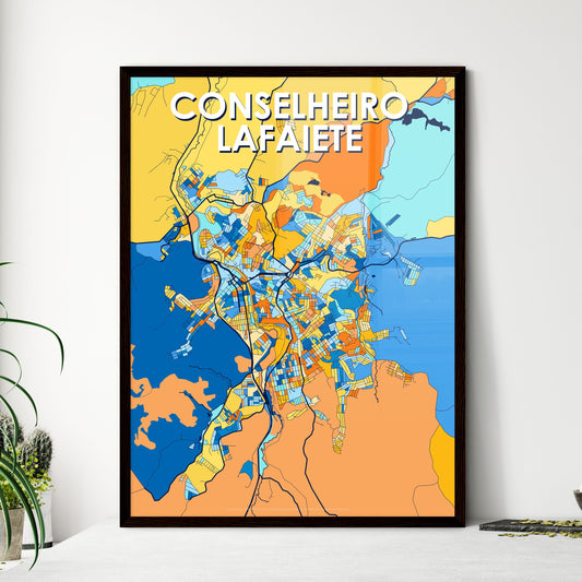 CONSELHEIRO LAFAIETE BRAZIL Vibrant Colorful Art Map Poster Blue Orange