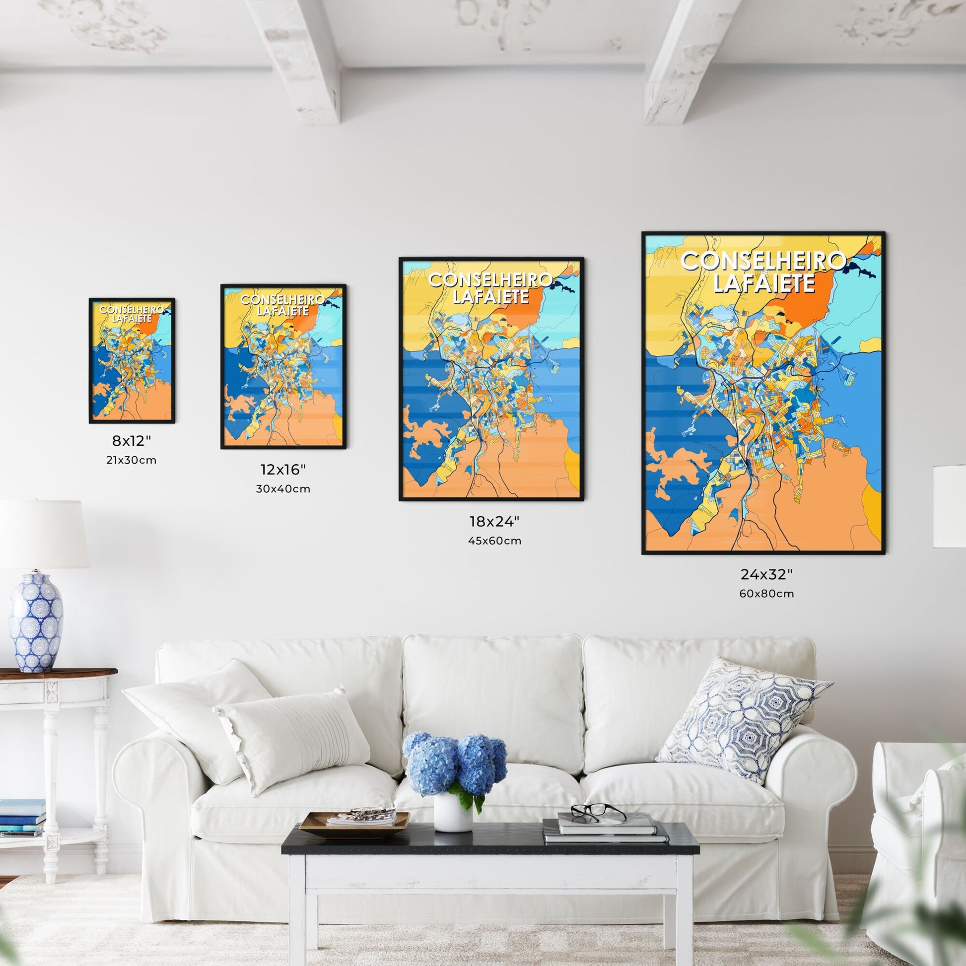 CONSELHEIRO LAFAIETE BRAZIL Vibrant Colorful Art Map Poster Blue Orange