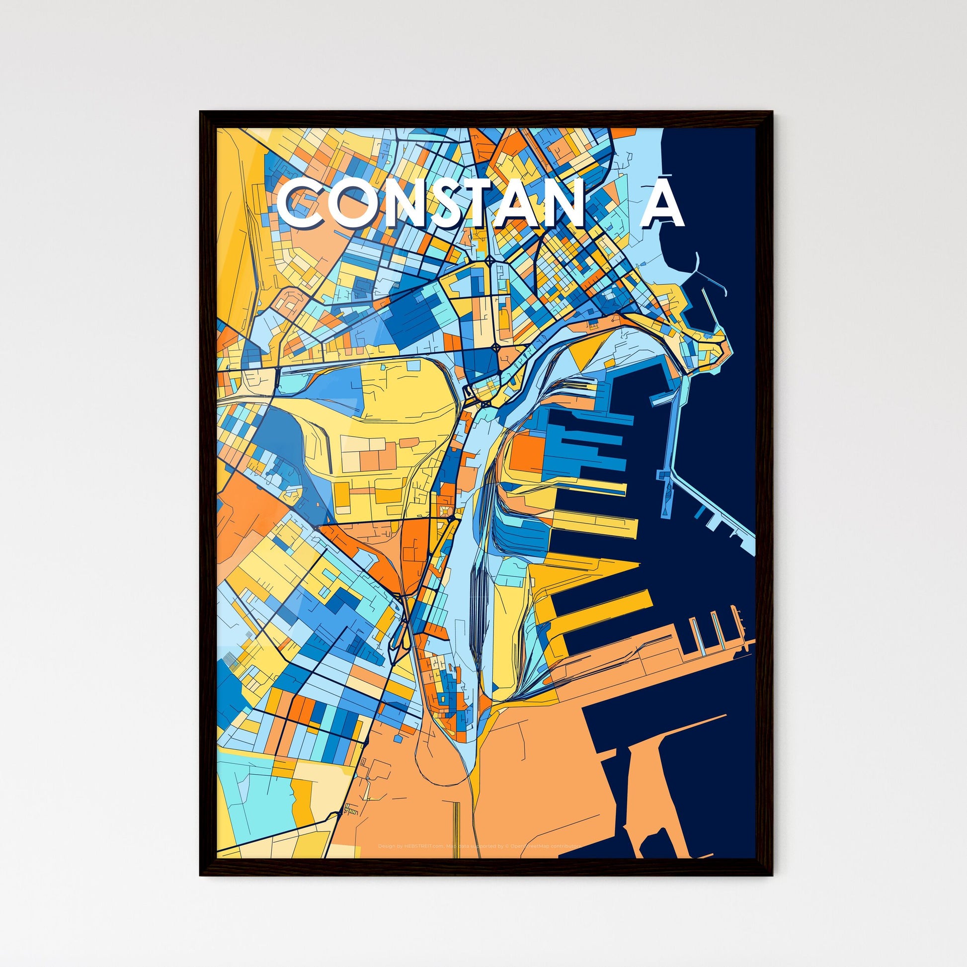 CONSTANȚA ROMANIA Vibrant Colorful Art Map Poster Blue Orange