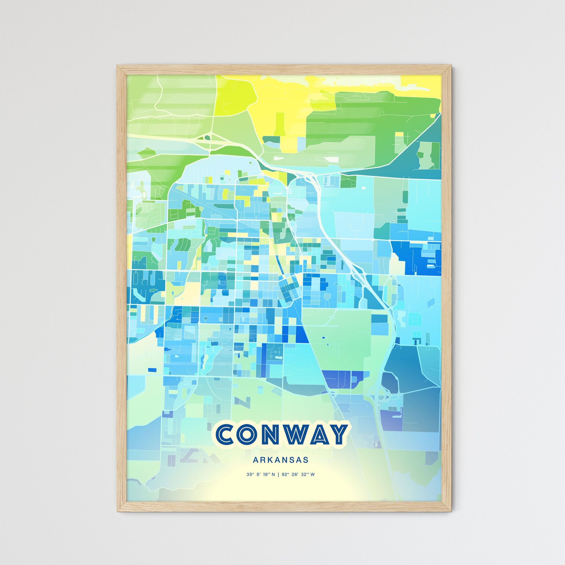 Colorful Conway Arkansas Fine Art Map Cool Blue