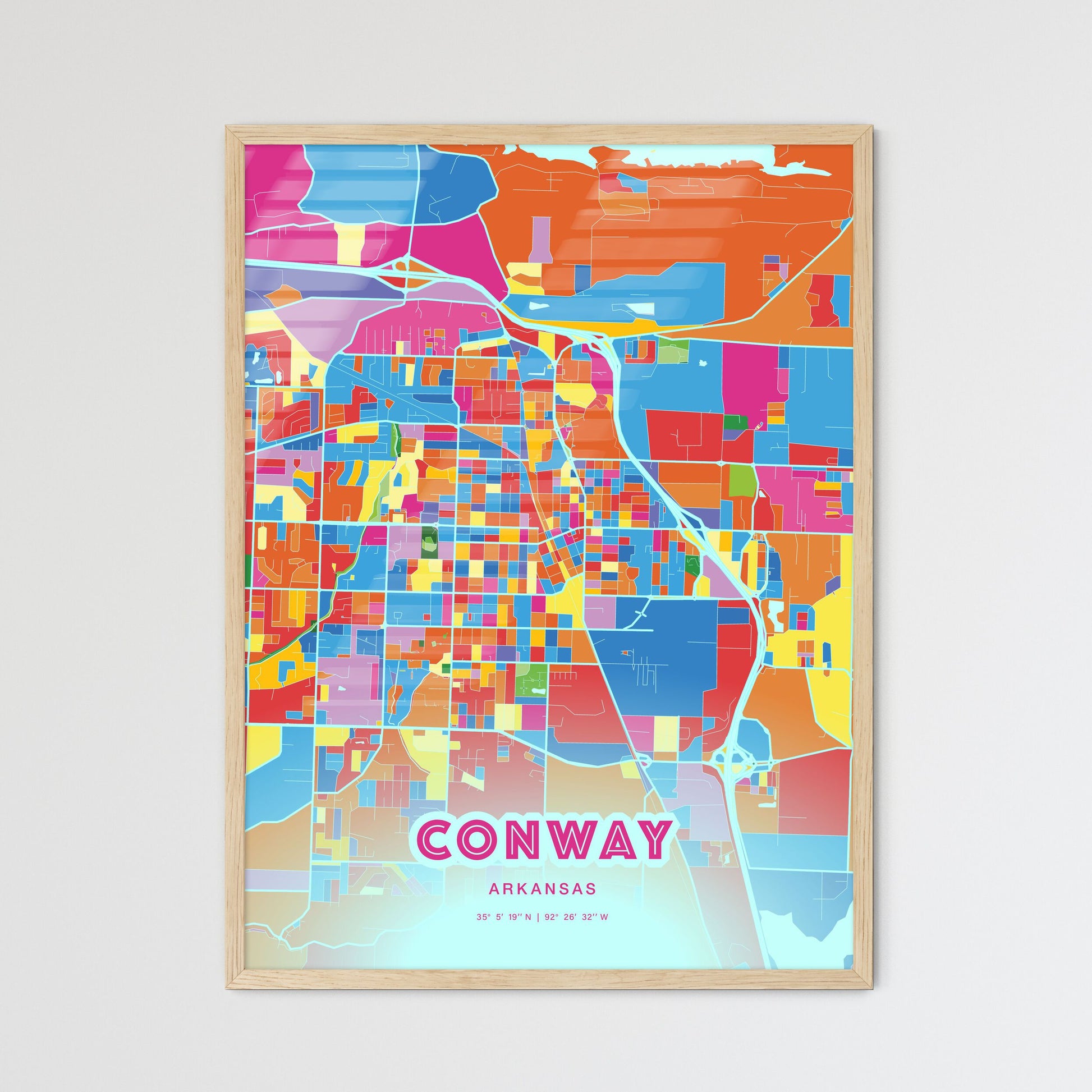Colorful Conway Arkansas Fine Art Map Crazy Colors
