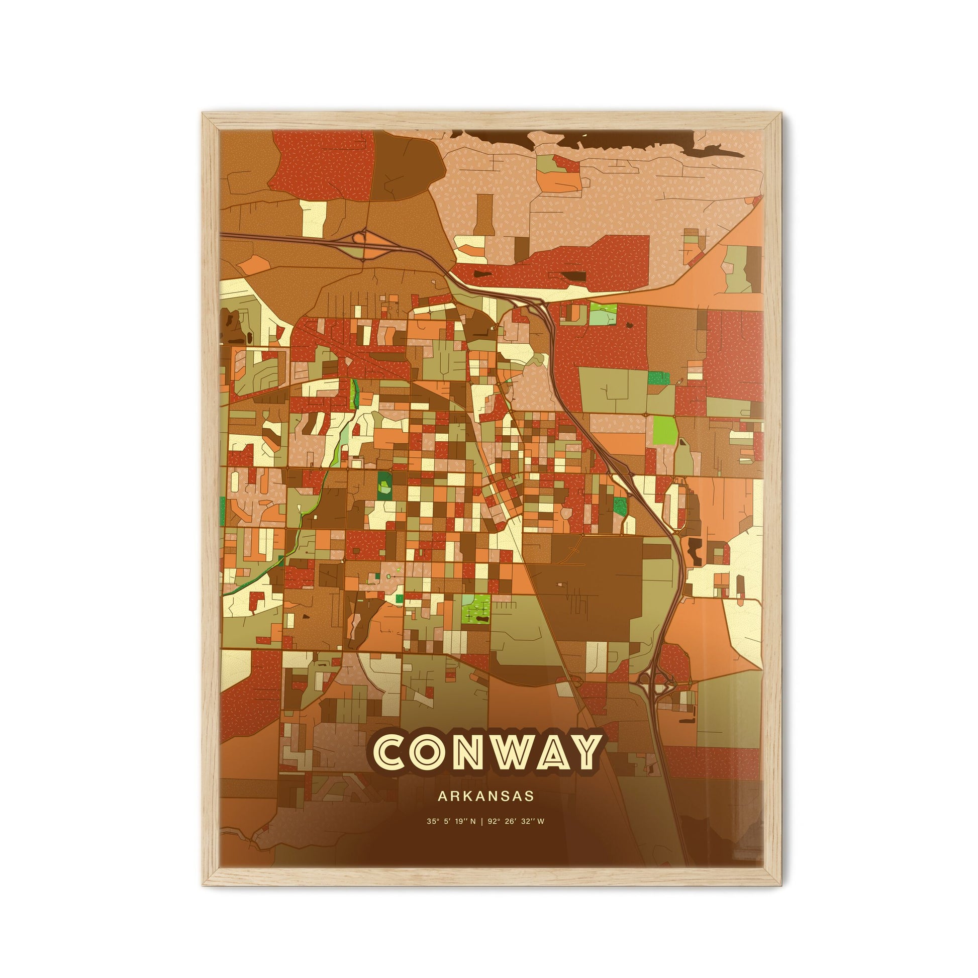 Colorful Conway Arkansas Fine Art Map Farmhouse