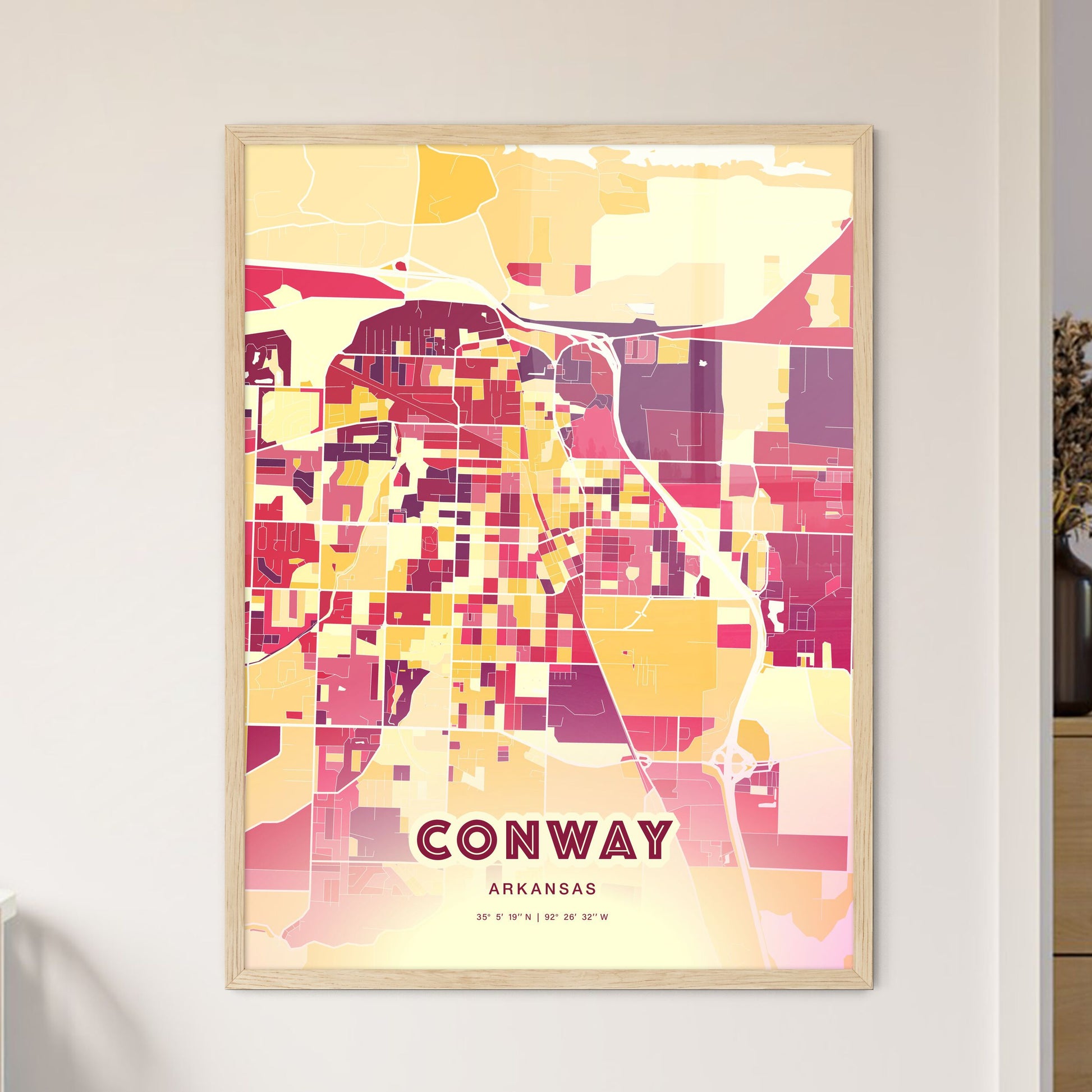 Colorful Conway Arkansas Fine Art Map Hot Red