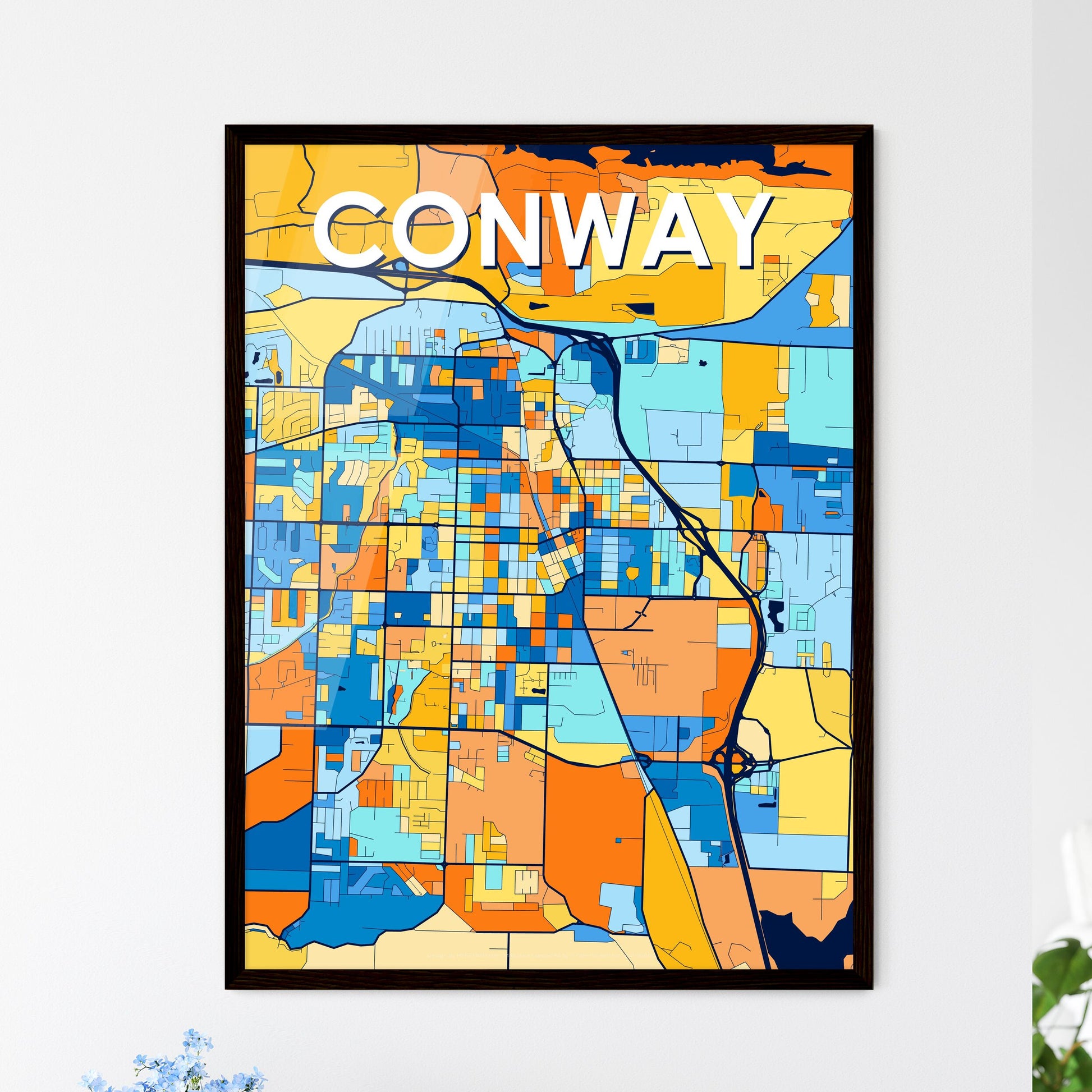 CONWAY ARKANSAS Vibrant Colorful Art Map Poster Blue Orange