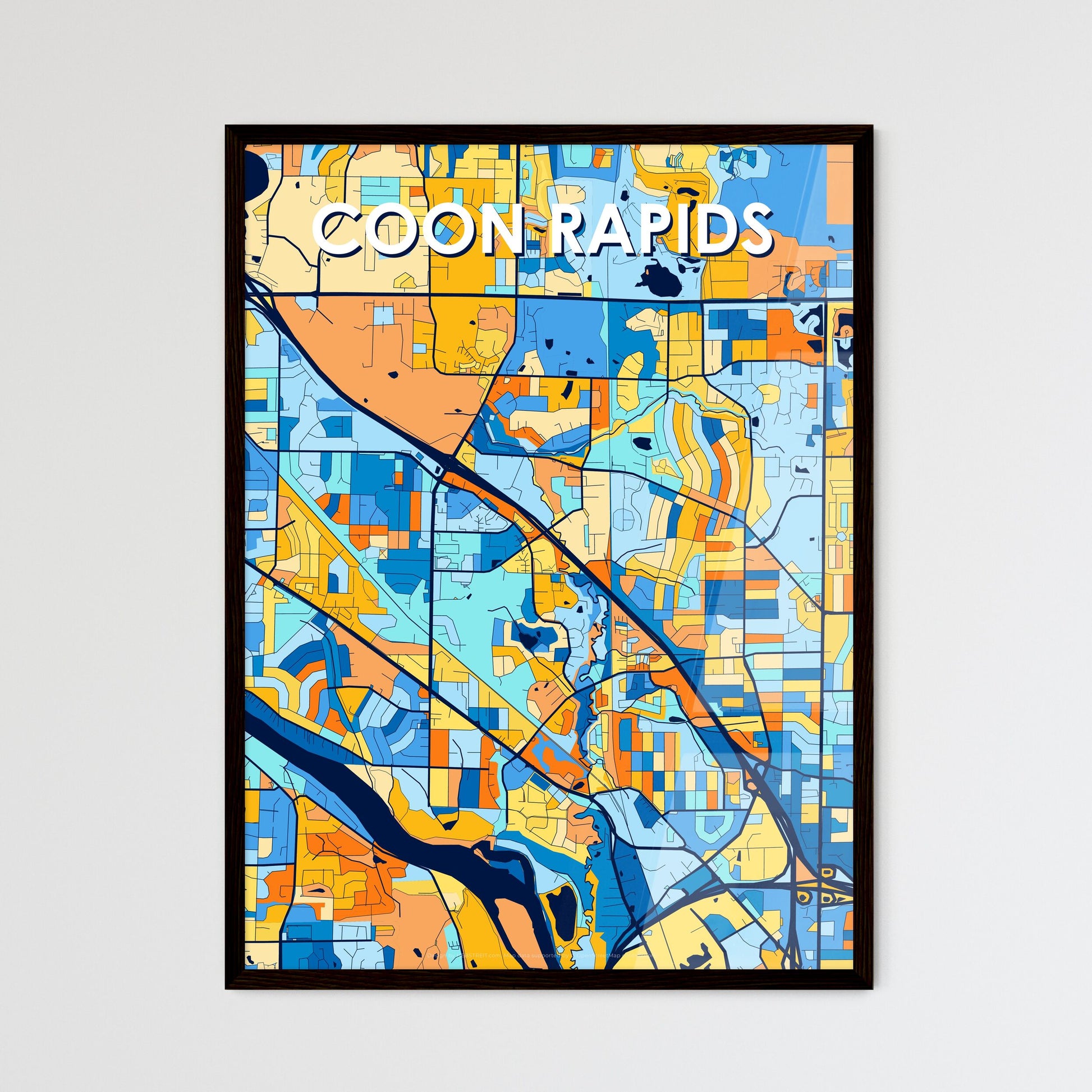 COON RAPIDS MINNESOTA Vibrant Colorful Art Map Poster Blue Orange