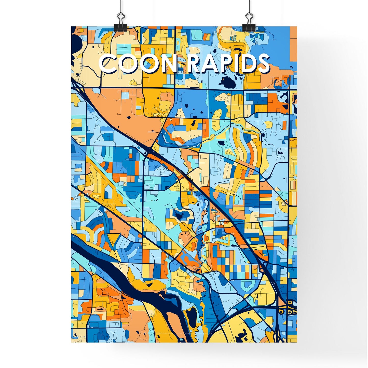 COON RAPIDS MINNESOTA Vibrant Colorful Art Map Poster Blue Orange