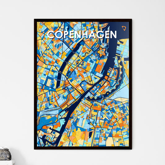 COPENHAGEN DENMARK Vibrant Colorful Art Map Poster Blue Orange