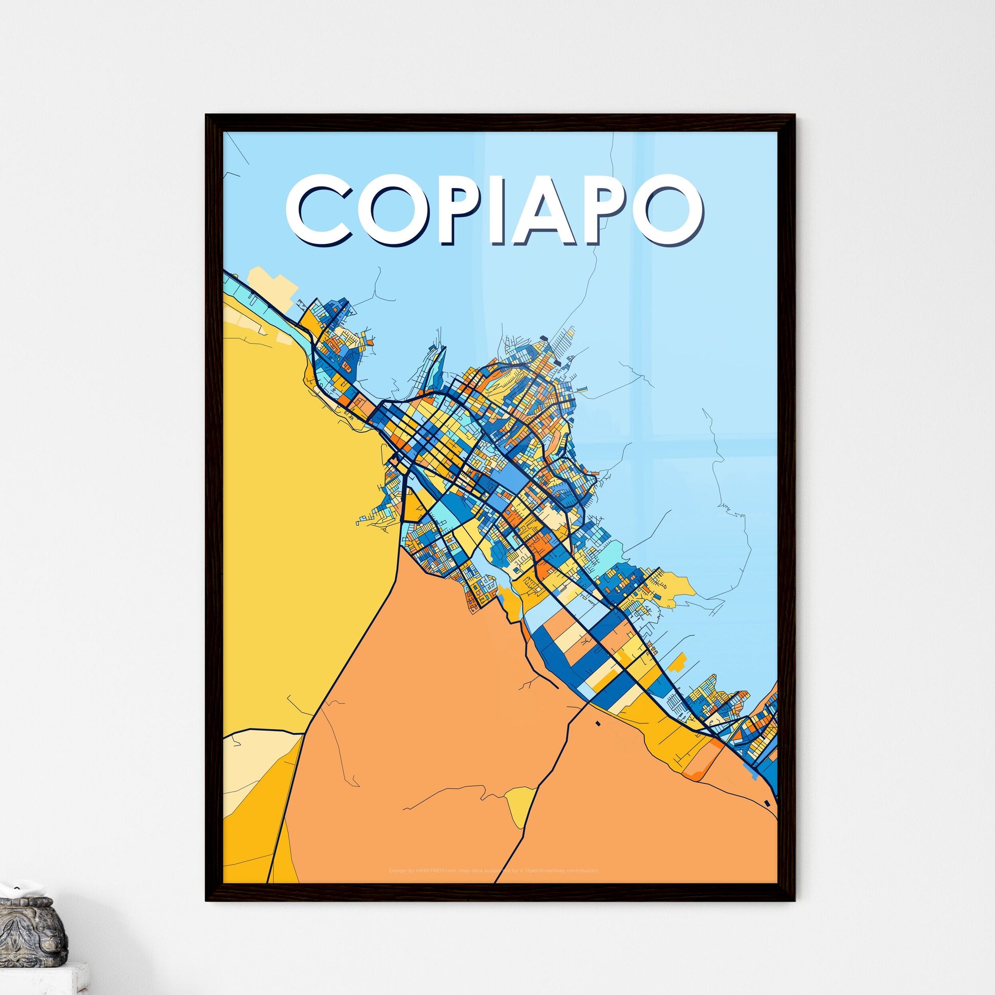 COPIAPO CHILE Vibrant Colorful Art Map Poster Blue Orange