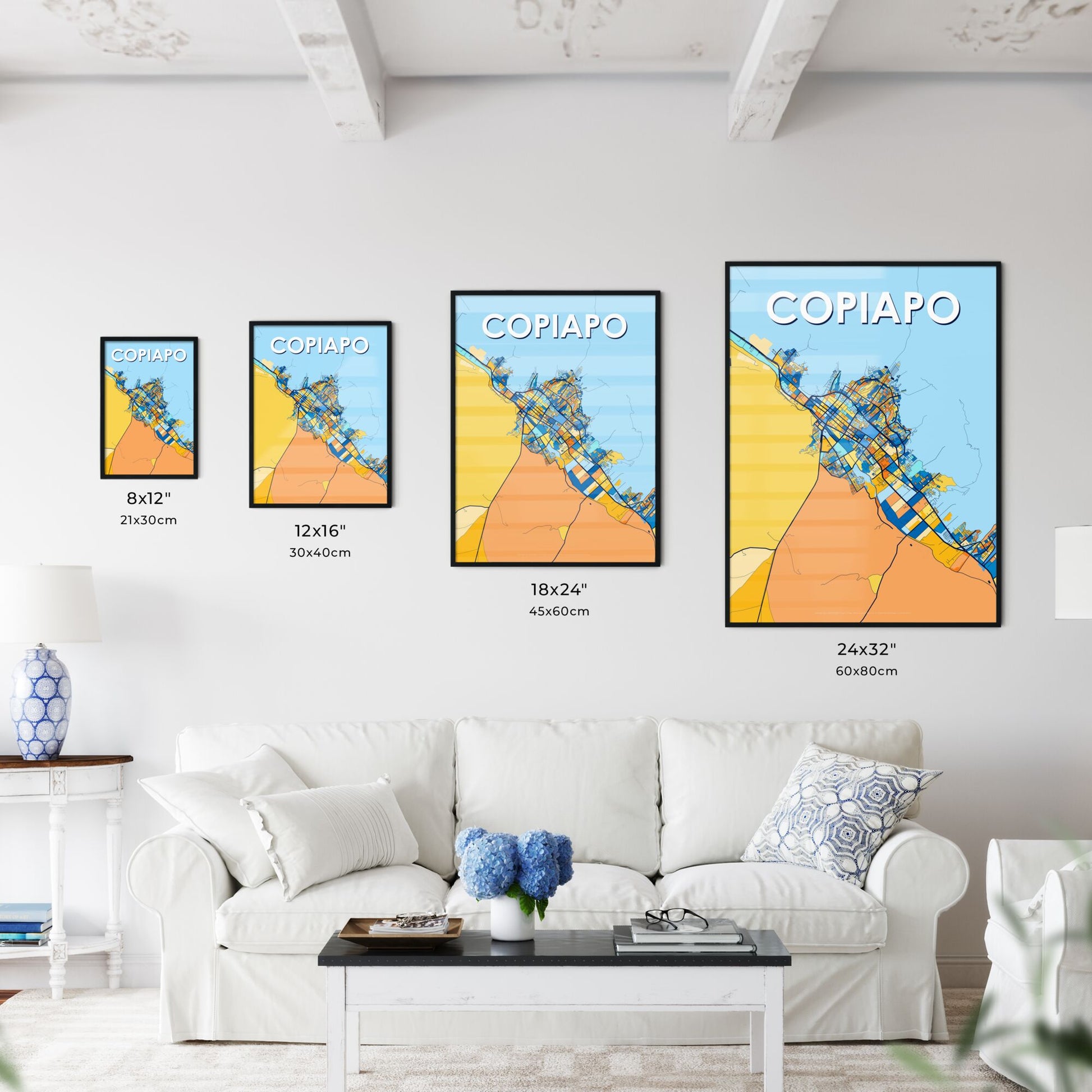 COPIAPO CHILE Vibrant Colorful Art Map Poster Blue Orange