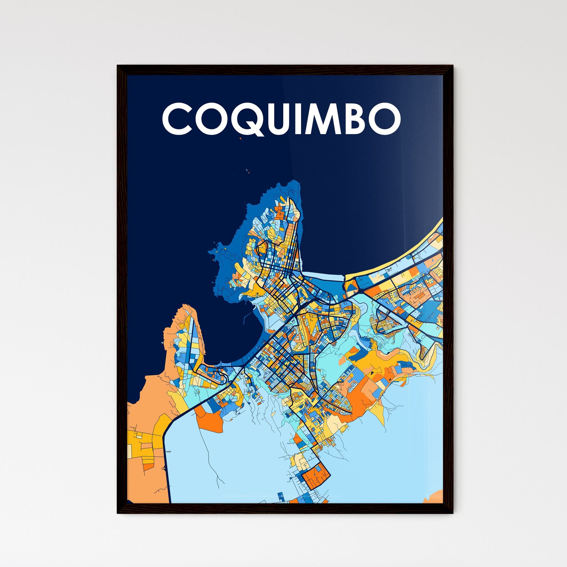 COQUIMBO CHILE Vibrant Colorful Art Map Poster Blue Orange