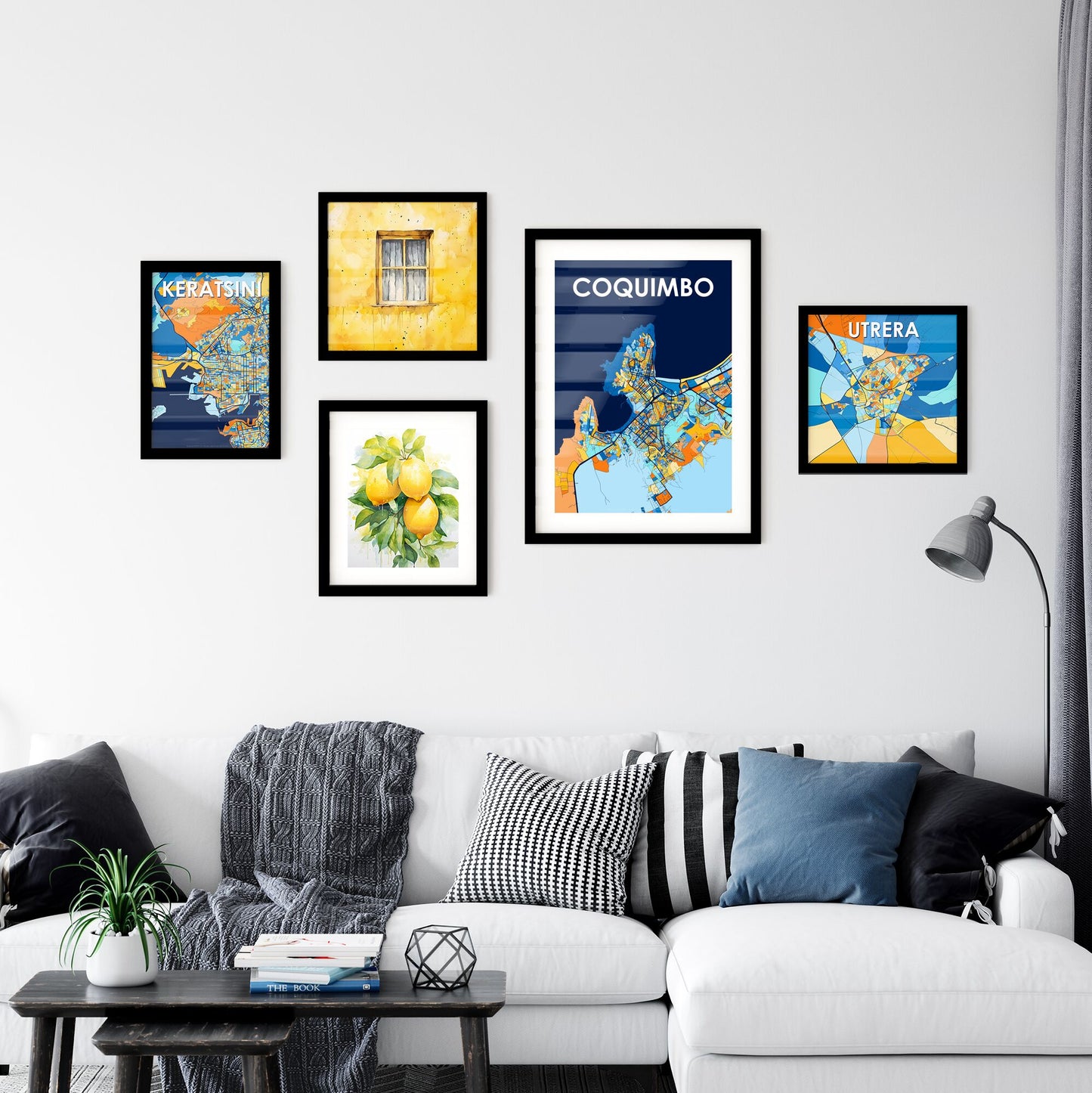 COQUIMBO CHILE Vibrant Colorful Art Map Poster Blue Orange