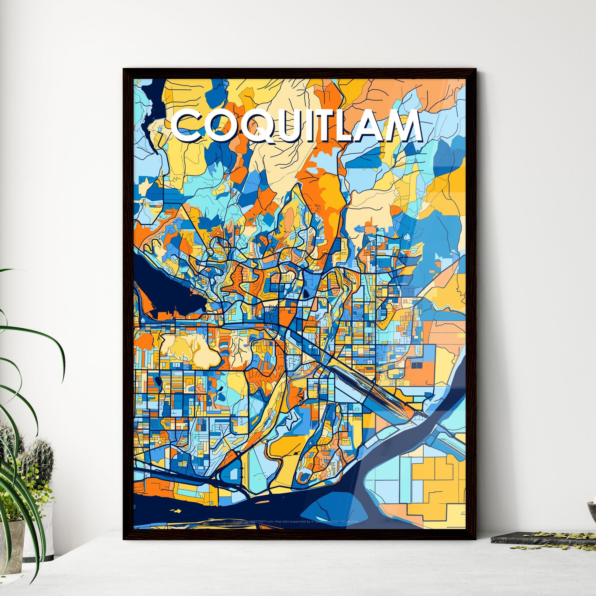 COQUITLAM CANADA Vibrant Colorful Art Map Poster Blue Orange