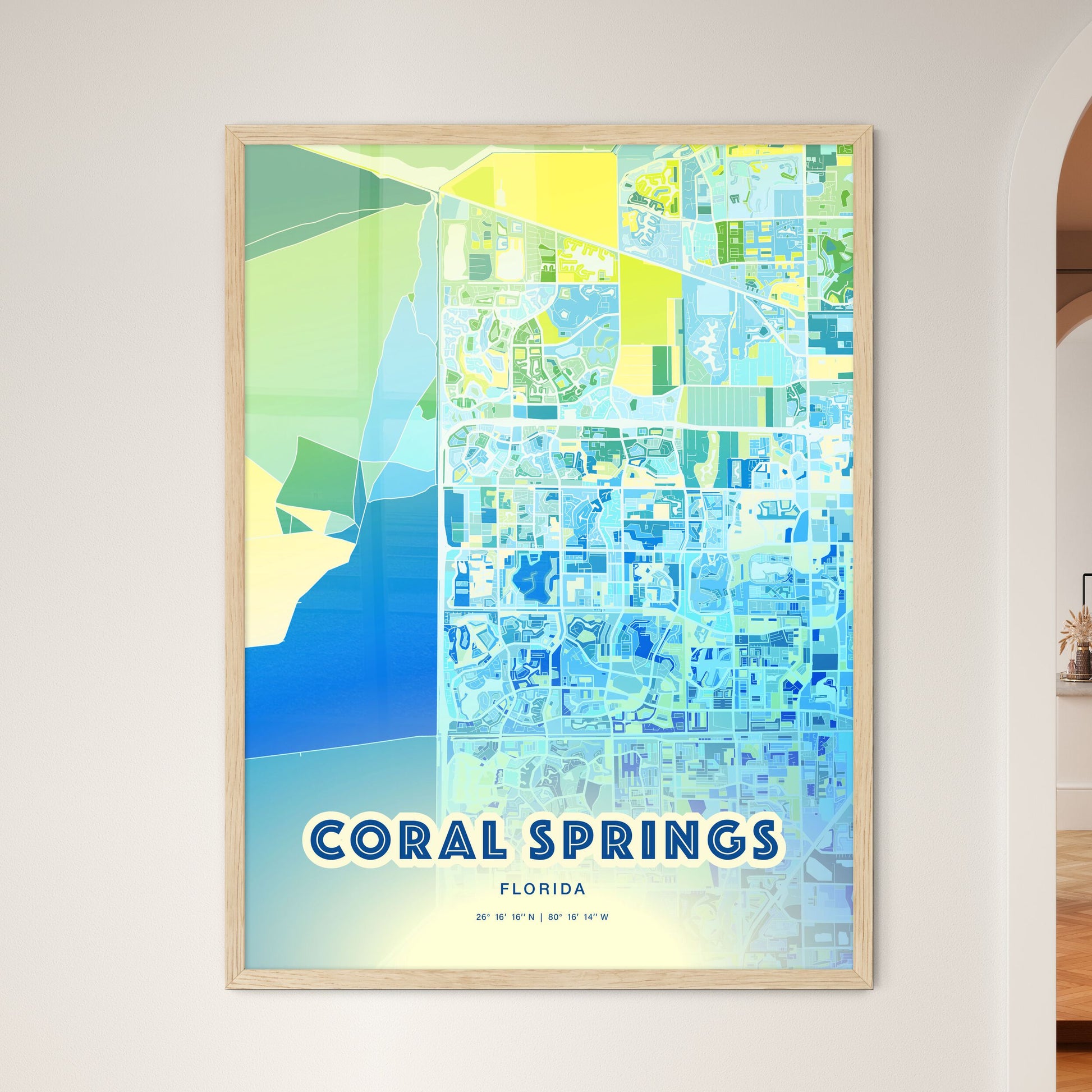 Colorful Coral Springs Florida Fine Art Map Cool Blue