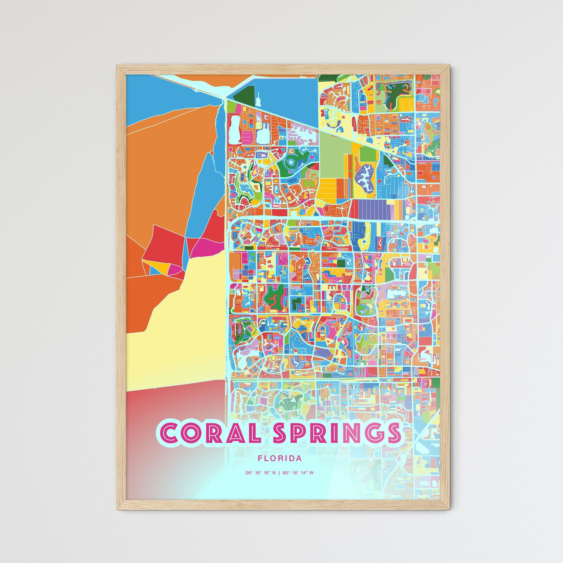 Colorful Coral Springs Florida Fine Art Map Crazy Colors