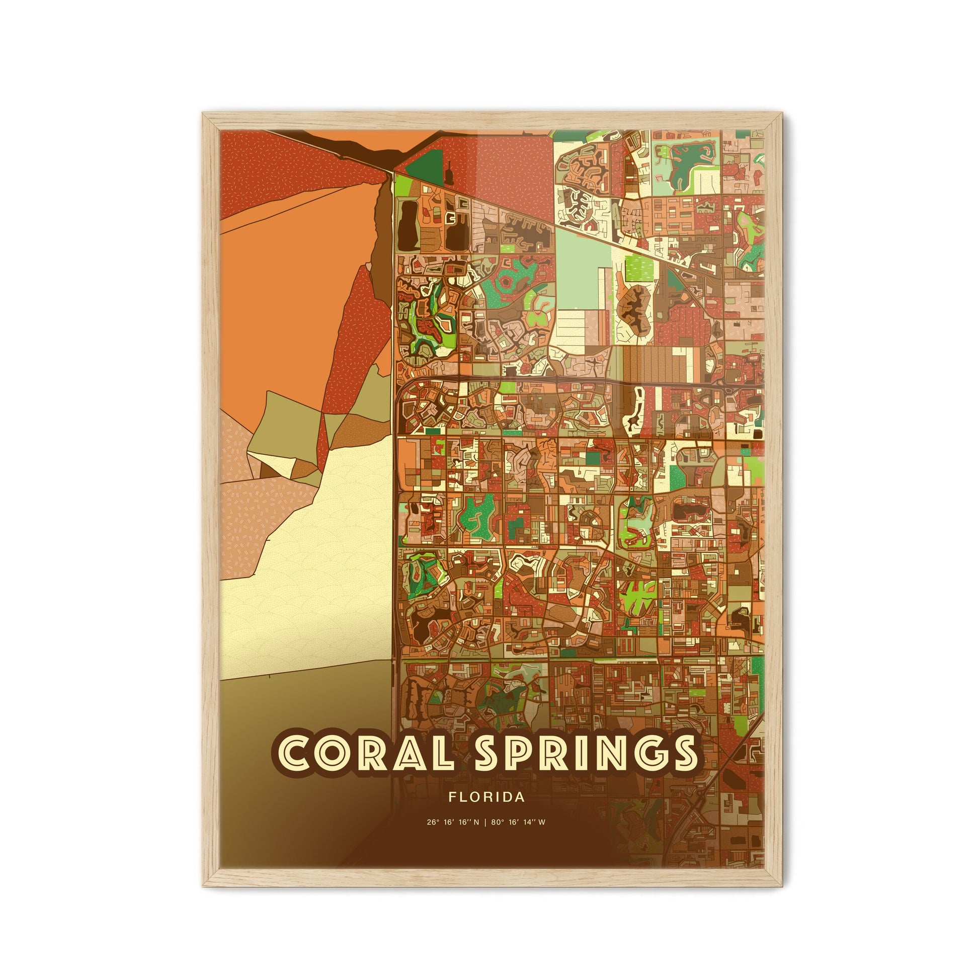 Colorful Coral Springs Florida Fine Art Map Farmhouse
