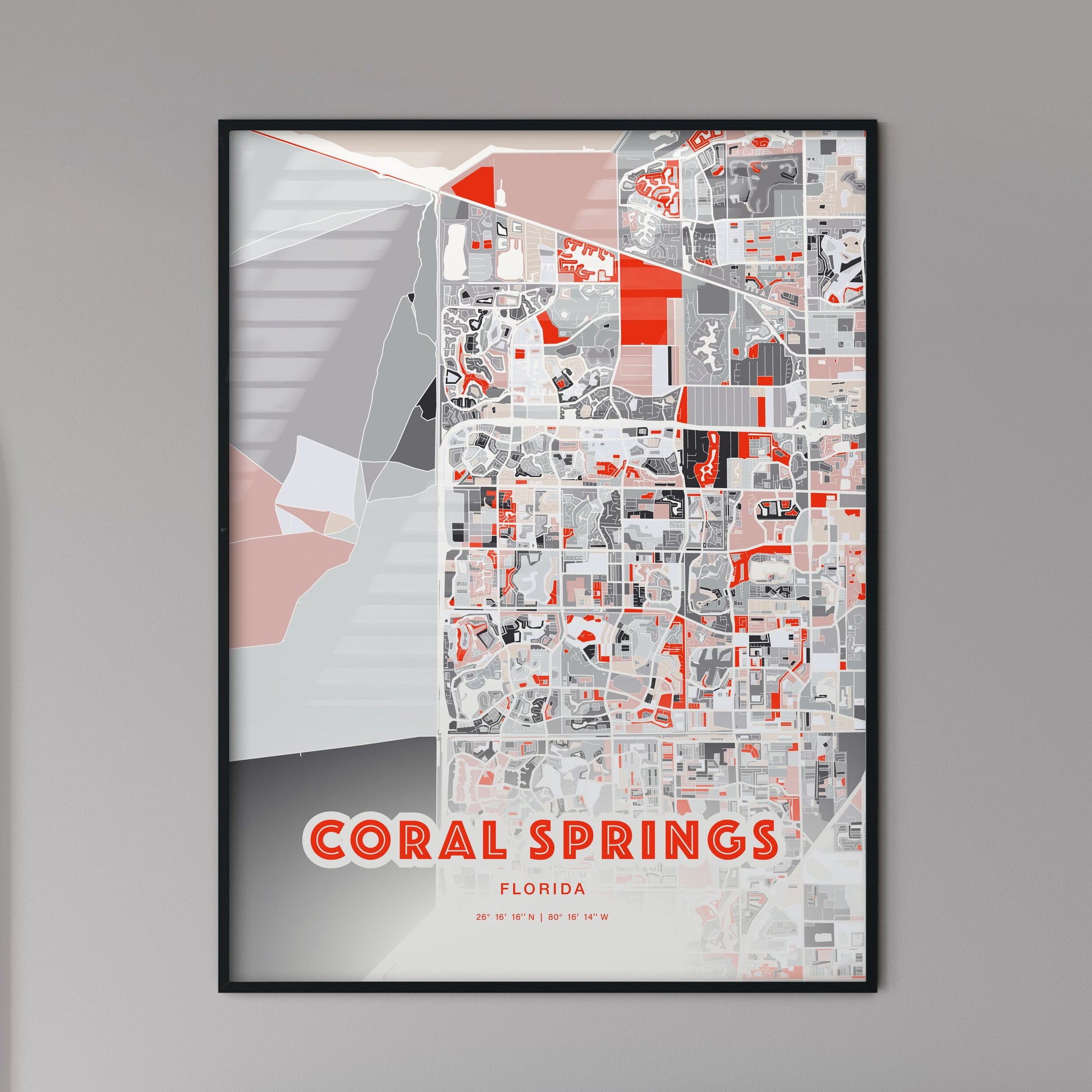 Colorful Coral Springs Florida Fine Art Map Modern Expressive