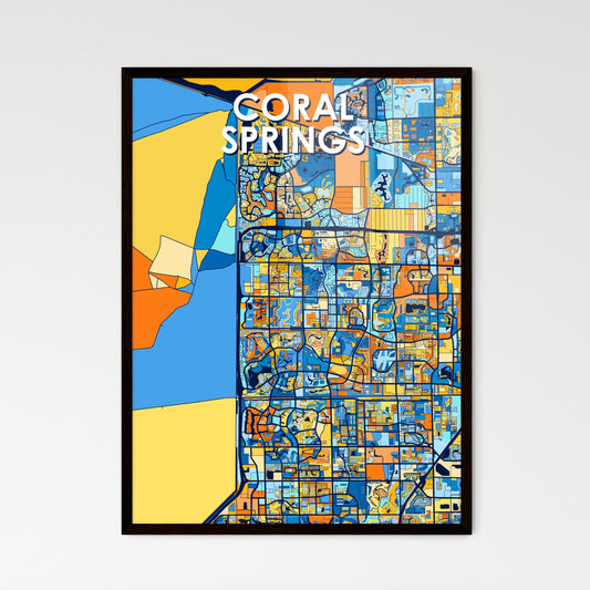CORAL SPRINGS FLORIDA Vibrant Colorful Art Map Poster Blue Orange