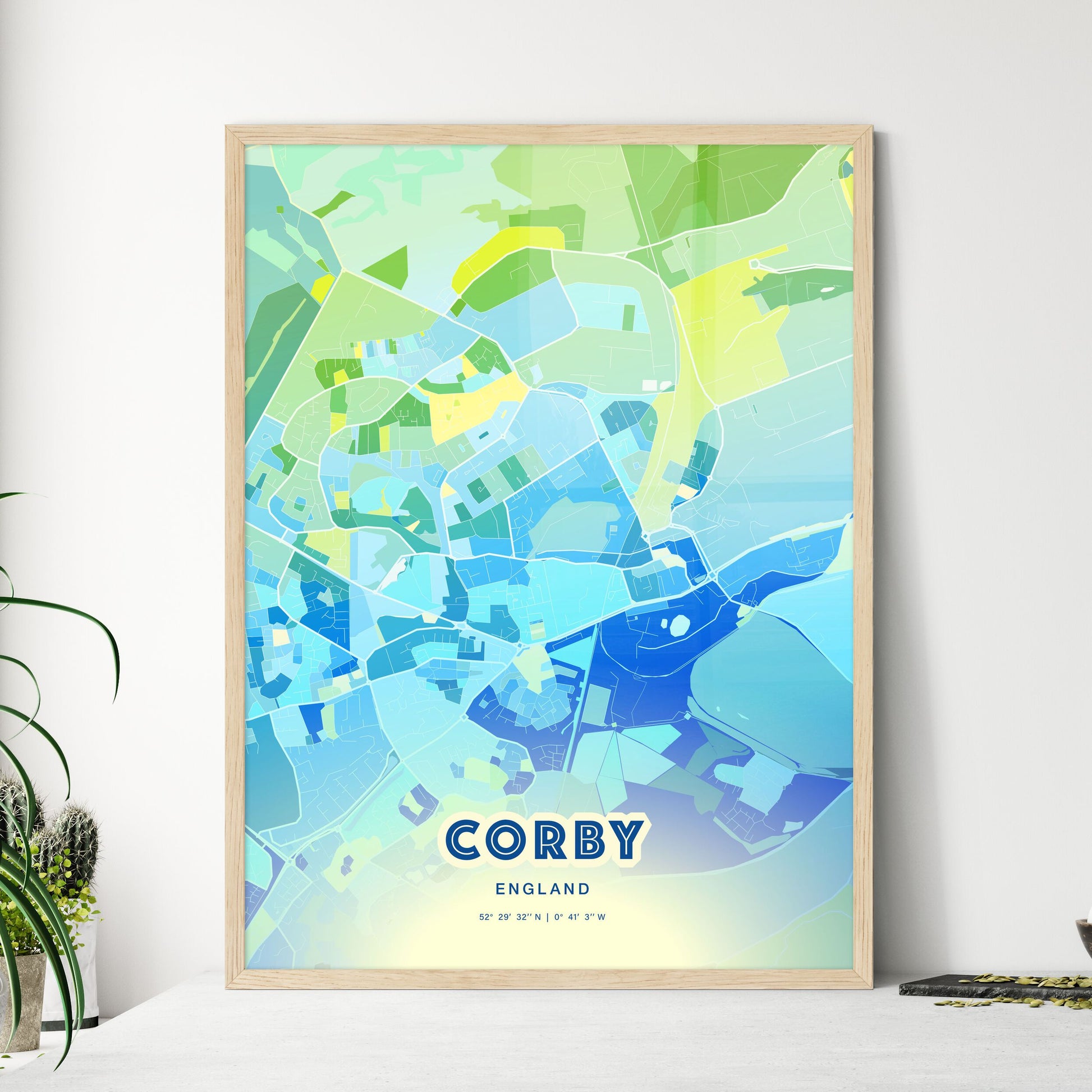 Colorful Corby England Fine Art Map Cool Blue