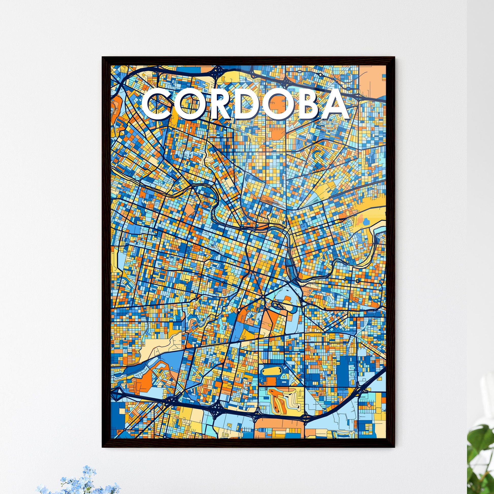 CORDOBA ARGENTINA Vibrant Colorful Art Map Poster Blue Orange