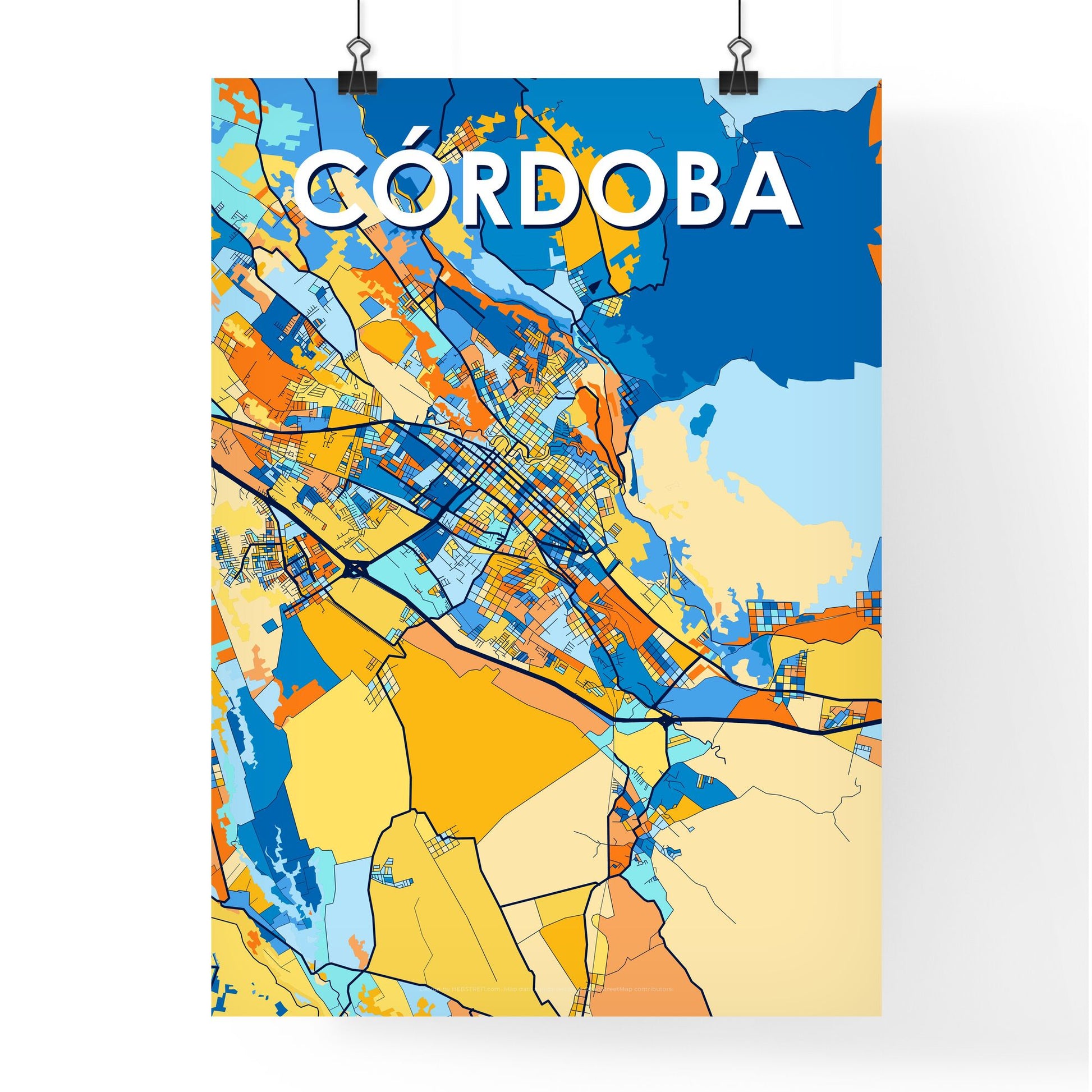 CÓRDOBA MEXICO Vibrant Colorful Art Map Poster Blue Orange
