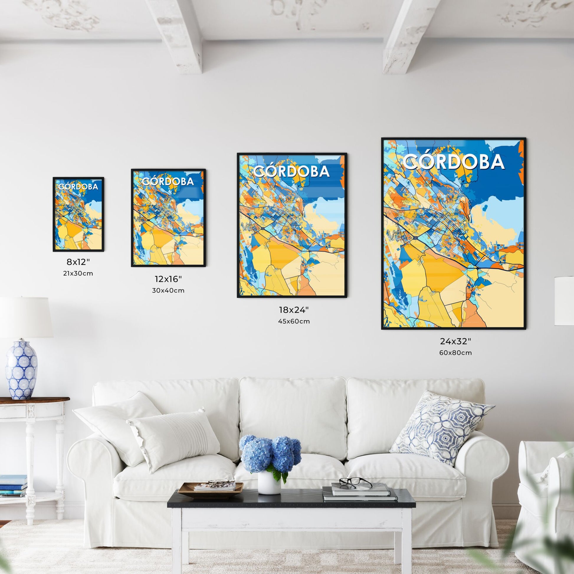 CÓRDOBA MEXICO Vibrant Colorful Art Map Poster Blue Orange