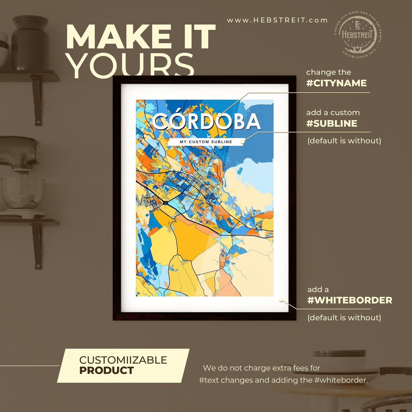 CÓRDOBA MEXICO Vibrant Colorful Art Map Poster Blue Orange