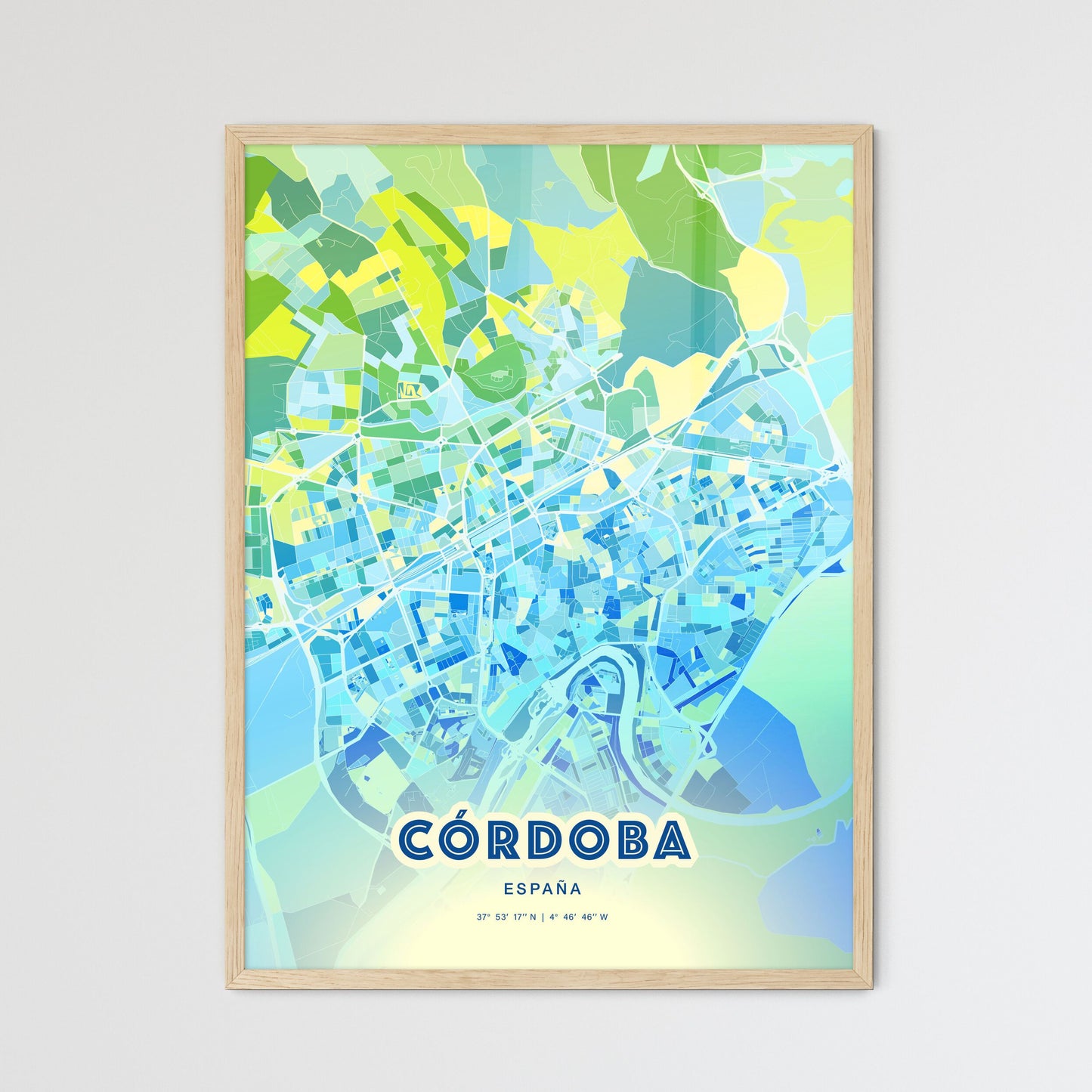Colorful Córdoba Spain Fine Art Map Cool Blue