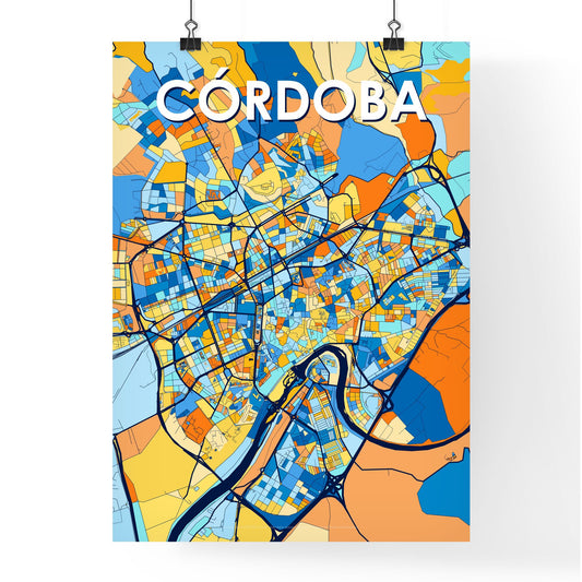 CÓRDOBA SPAIN Vibrant Colorful Art Map Poster Blue Orange