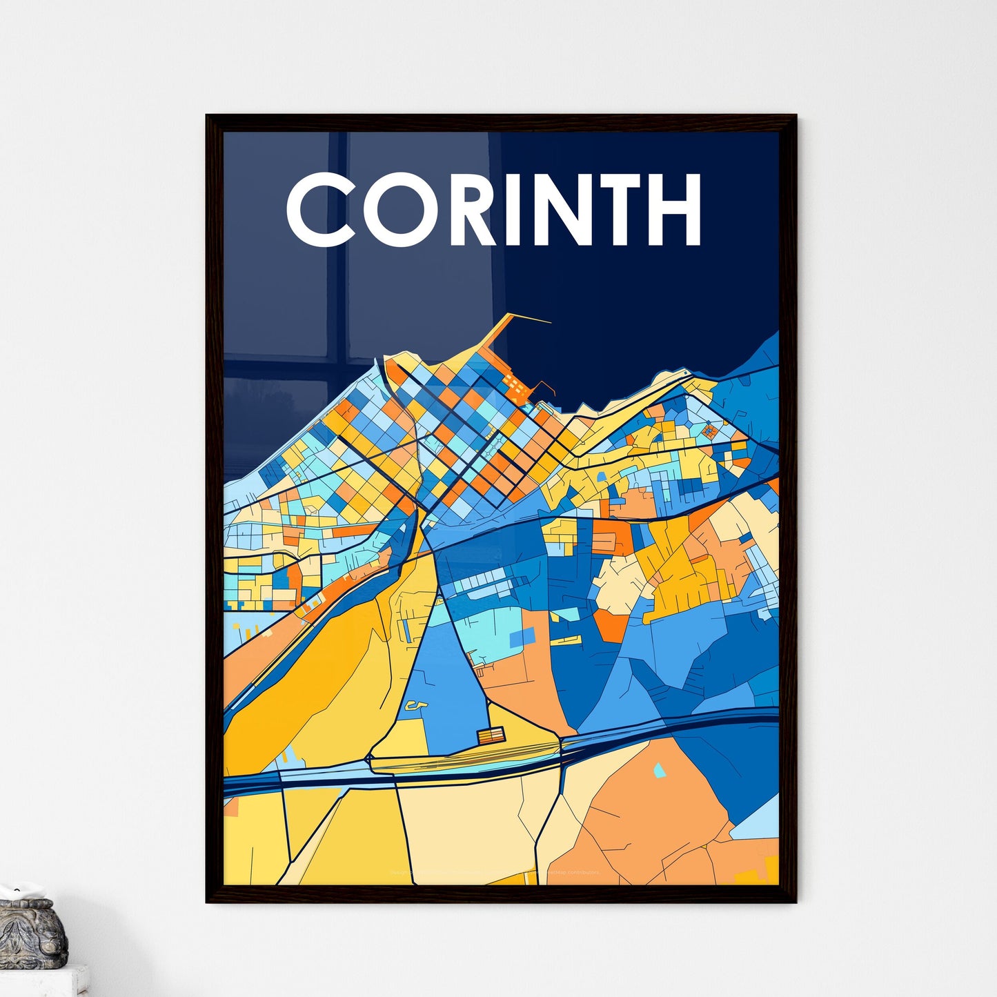 CORINTH GREECE Vibrant Colorful Art Map Poster Blue Orange